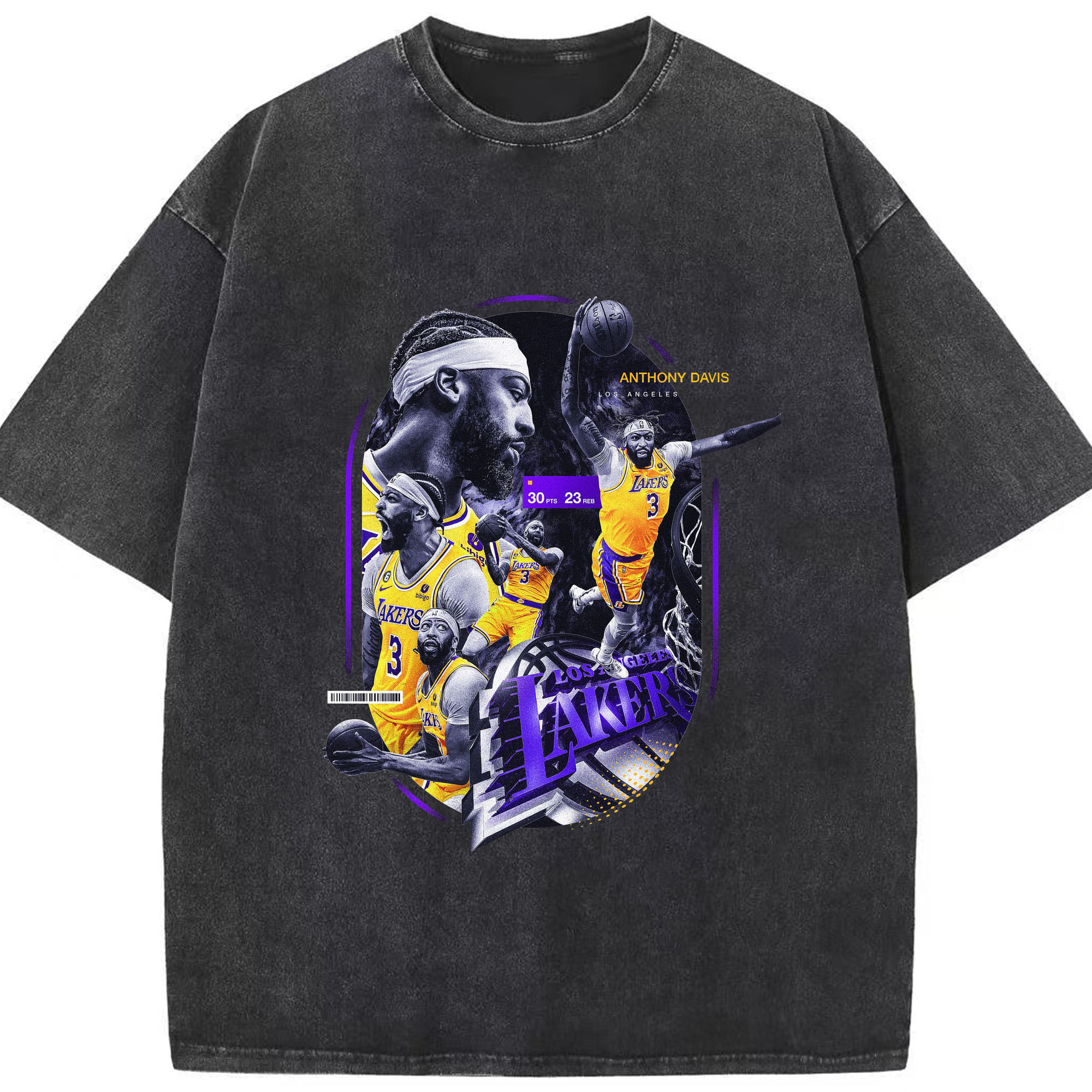 Anthony Davis 30 Points 23 Rebounds Lakers Shirt - Washed Vintage Look 230g Cotton Oversized T-Shirt With Front Heat Transfer Print – Soft, Lightweight, Stylish Fit – Comfortable Casual Wear For Sports & Everyday Use