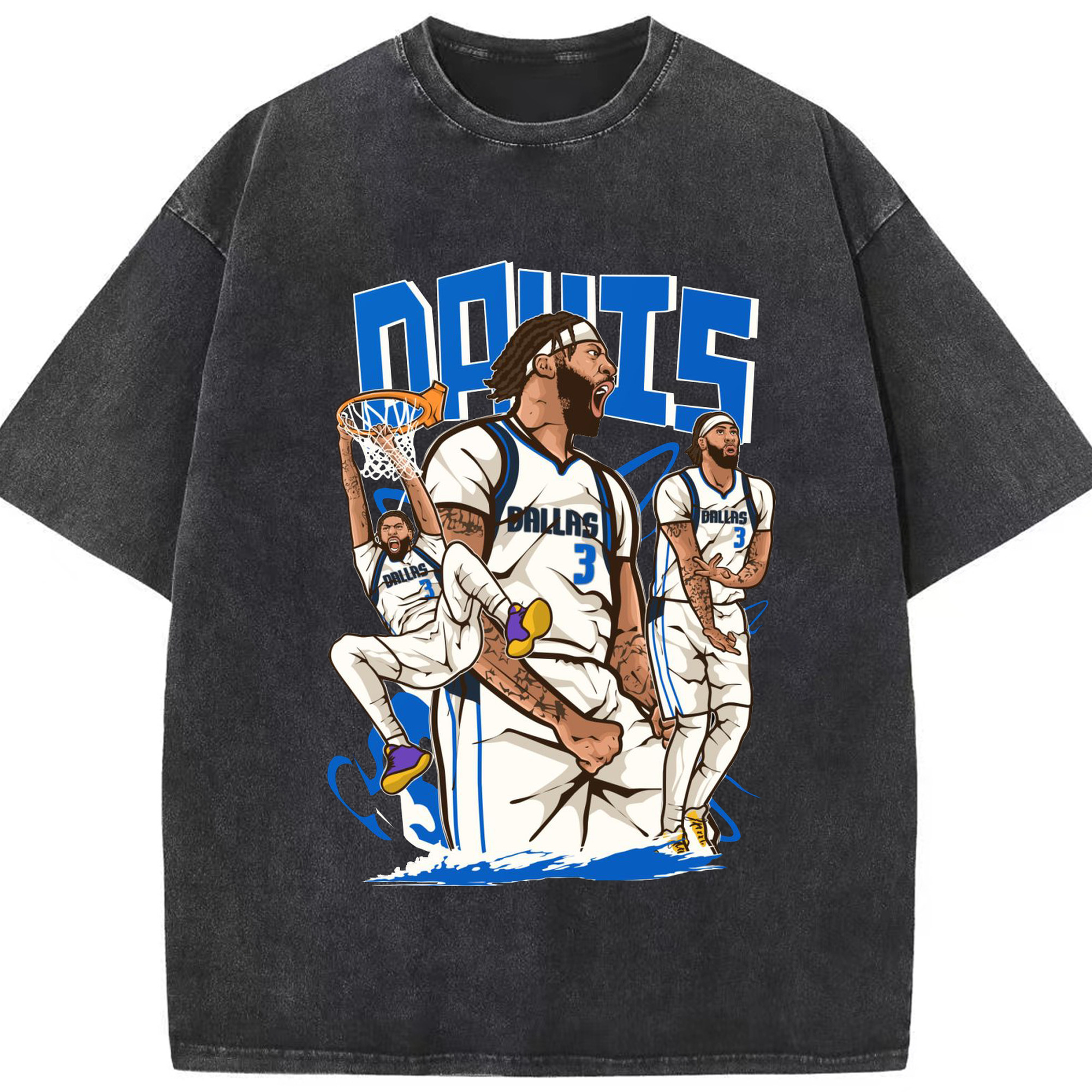 Davis in Dallas #3 Cartoon Slam Art T-Shirt - Washed Vintage Look 230g Cotton Oversized T-Shirt With Front Heat Transfer Print – Soft, Lightweight, Stylish Fit – Comfortable Casual Wear For Sports & Everyday Use