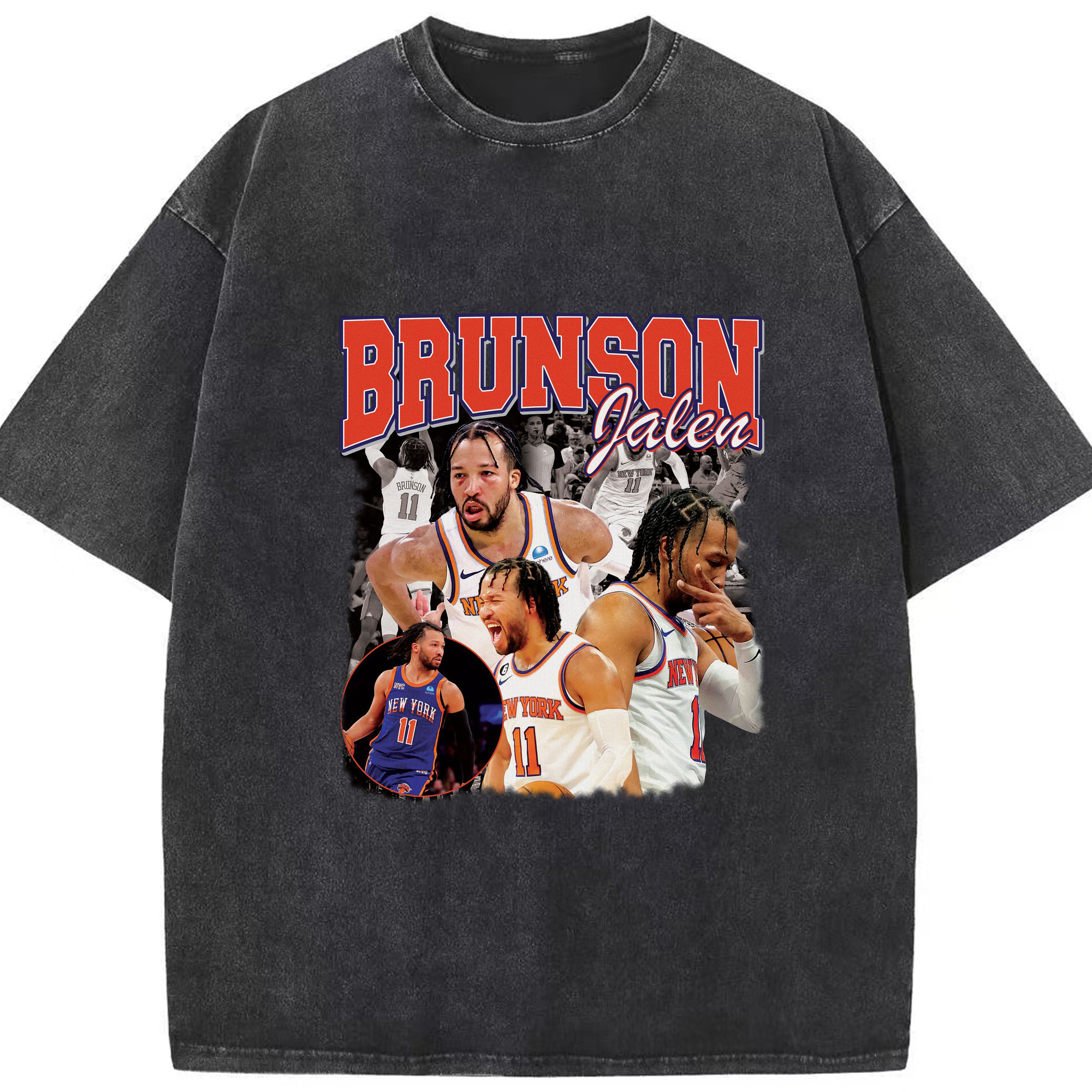 NYC Grit Jalen Brunson Explosive Emotion Graphic Shirt - Washed Vintage Look 230g Cotton Oversized T-Shirt With Front Heat Transfer Print – Soft, Lightweight, Stylish Fit – Comfortable Casual Wear For Sports & Everyday Use