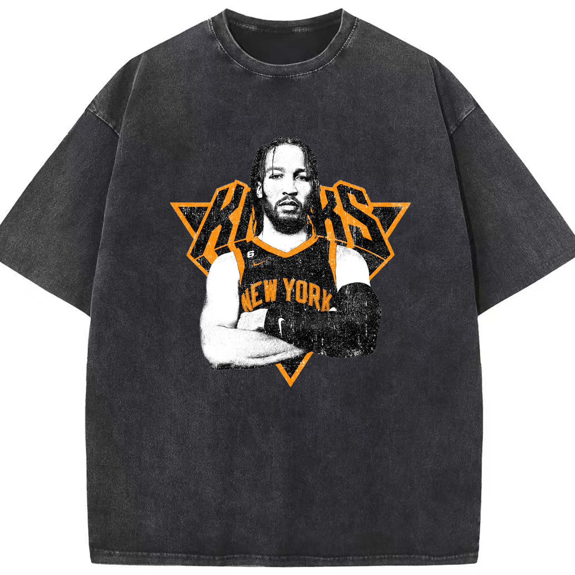 Brunson x NYC Hardcore Streetball Graphic Shirt - Washed Vintage Look 230g Cotton Oversized T-Shirt With Front Heat Transfer Print – Soft, Lightweight, Stylish Fit – Comfortable Casual Wear For Sports & Everyday Use
