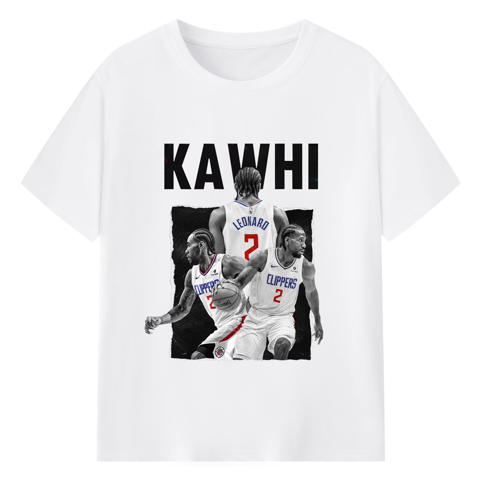 Kawhi Leonard Clippers #2 Black & White NBA Tribute Shirt - 180g Cotton T-Shirt With Front Heat Transfer Print – Soft, Lightweight, Fitted Design – Comfortable Casual Wear For Sports & Everyday Use