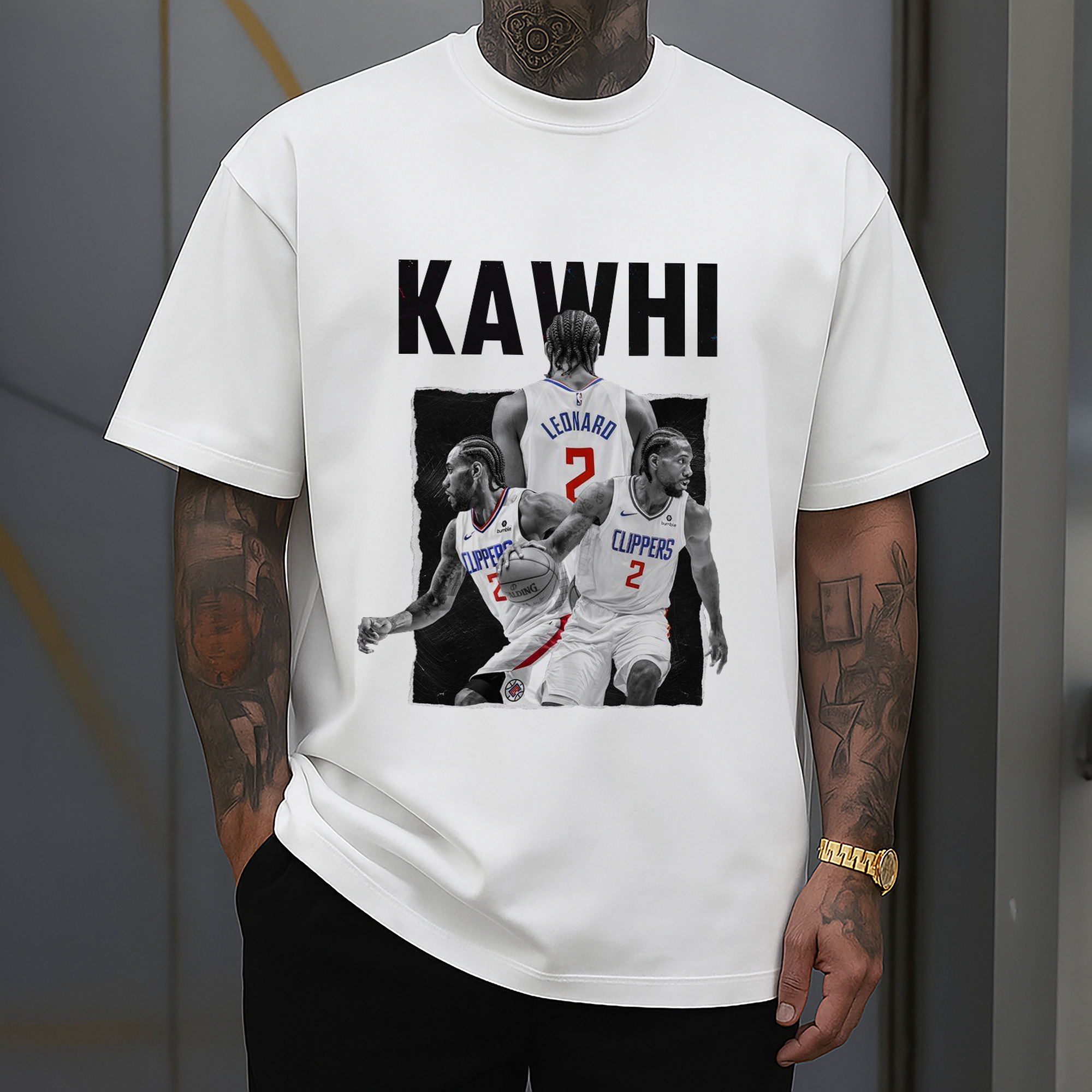 Kawhi Leonard Clippers #2 Black & White NBA Tribute Shirt