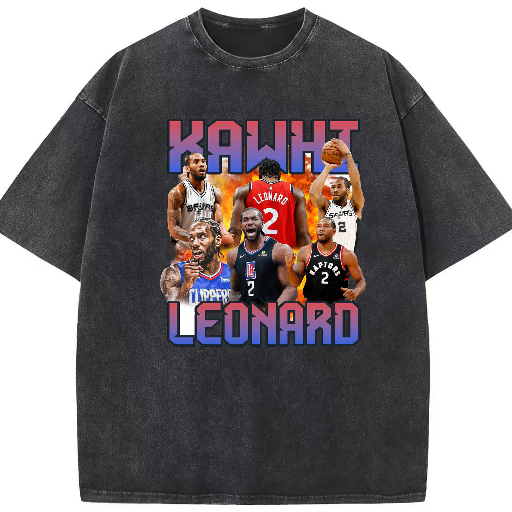 Kawhi Leonard Career Legacy Tee – NBA Multi-Team Tribute Shirt - Washed Vintage Look 230g Cotton Oversized T-Shirt With Front Heat Transfer Print – Soft, Lightweight, Stylish Fit – Comfortable Casual Wear For Sports & Everyday Use