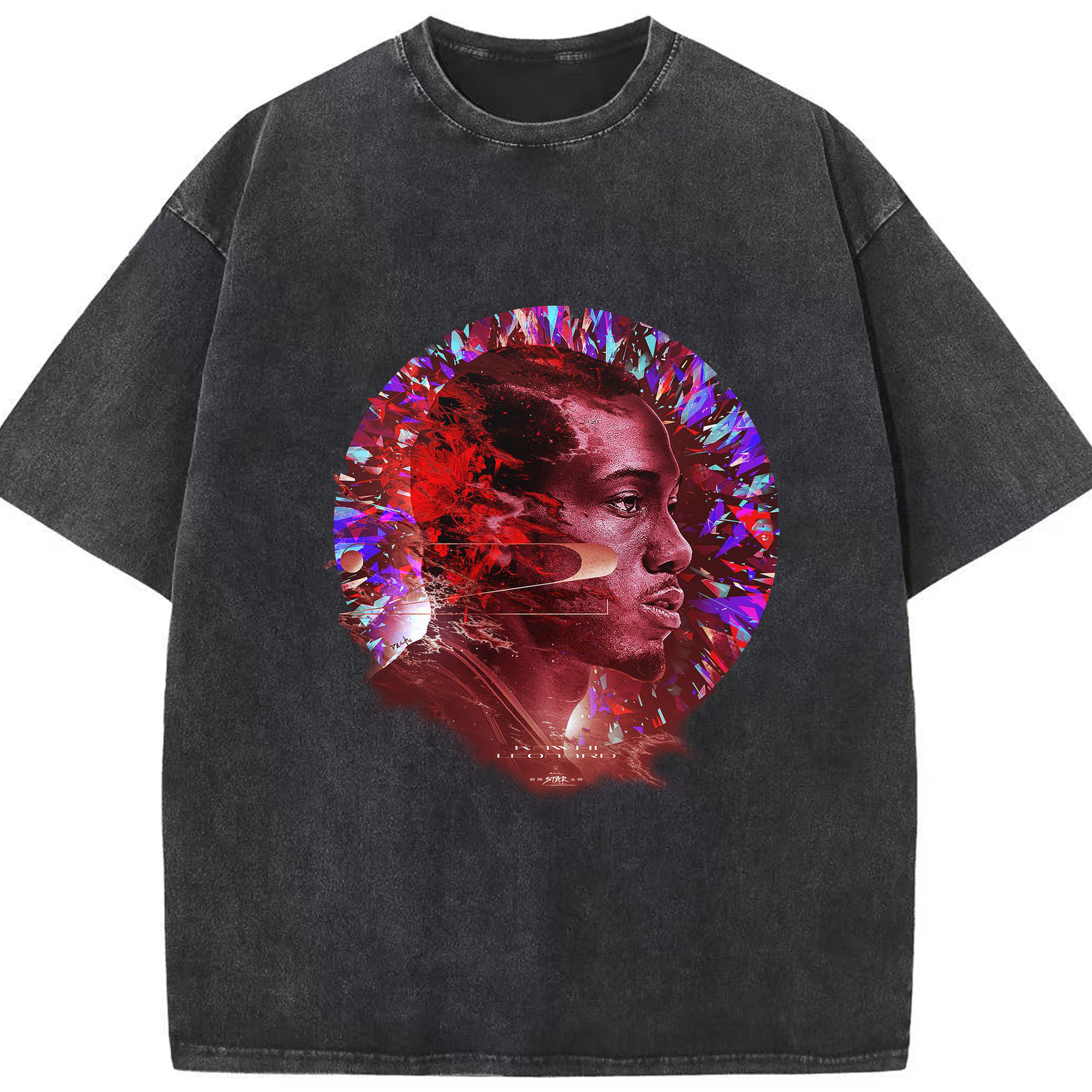 Kawhi Leonard All-Star 2020 Art Shirt - Washed Vintage Look 230g Cotton Oversized T-Shirt With Front Heat Transfer Print – Soft, Lightweight, Stylish Fit – Comfortable Casual Wear For Sports & Everyday Use