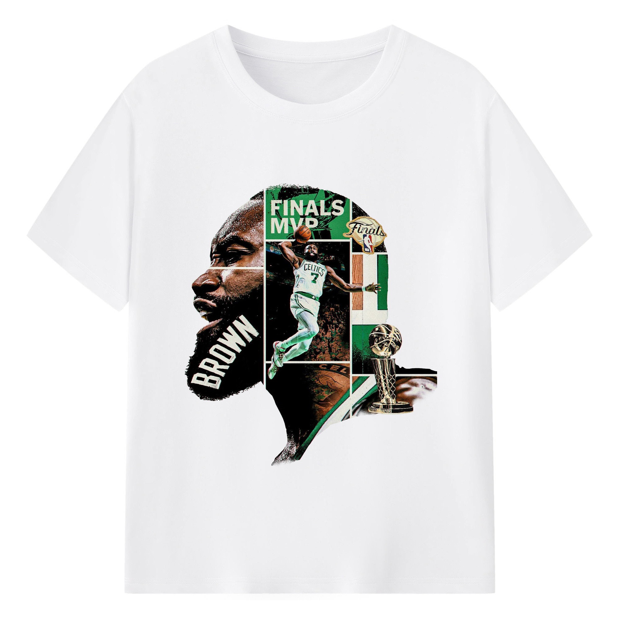 “Crowned in Silence” Jaylen Brown Silhouette FMVP Shirt - 180g Cotton T-Shirt With Front Heat Transfer Print – Soft, Lightweight, Fitted Design – Comfortable Casual Wear For Sports & Everyday Use
