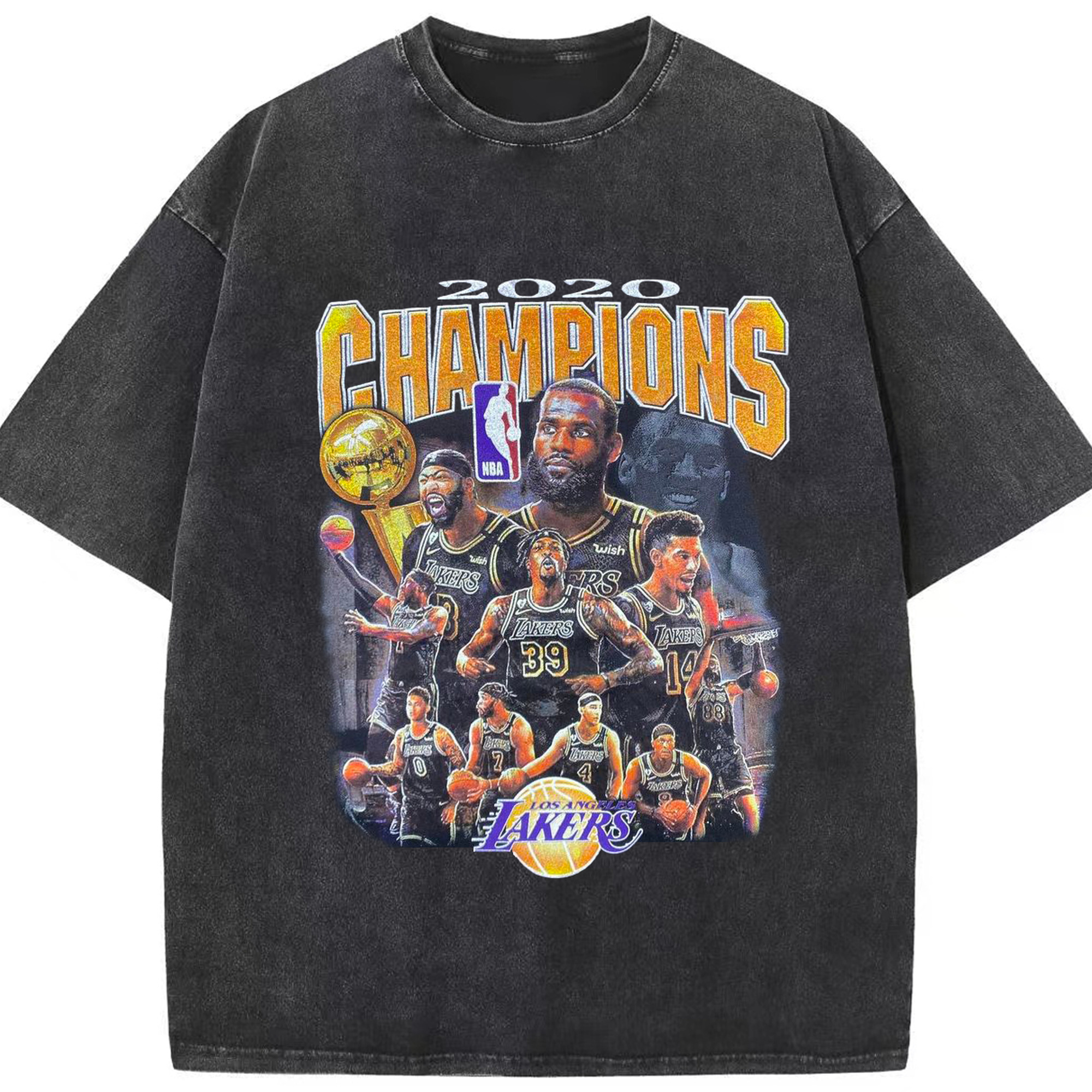 2020 NBA Champions LeBron James Lakers Limited Edition Shirt - Washed Vintage Look 230g Cotton Oversized T-Shirt With Front Heat Transfer Print – Soft, Lightweight, Stylish Fit – Comfortable Casual Wear For Sports & Everyday Use