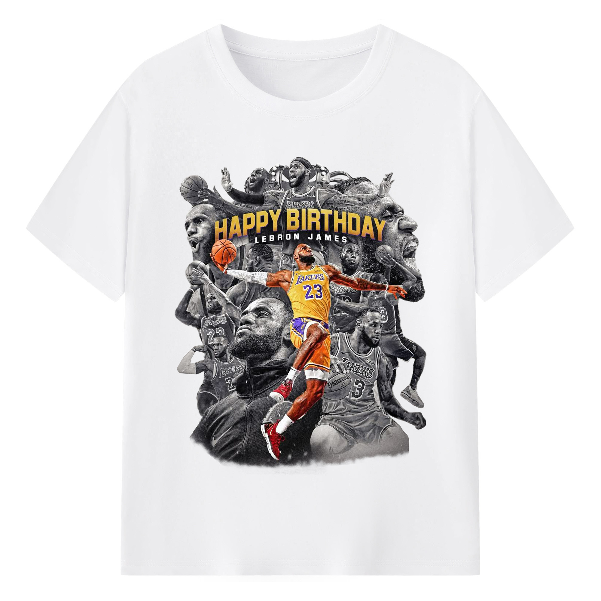 LeBron James "Happy Birthday" Limited Edition Lakers Shirt - 180g Cotton T-Shirt With Front Heat Transfer Print – Soft, Lightweight, Fitted Design – Comfortable Casual Wear For Sports & Everyday Use