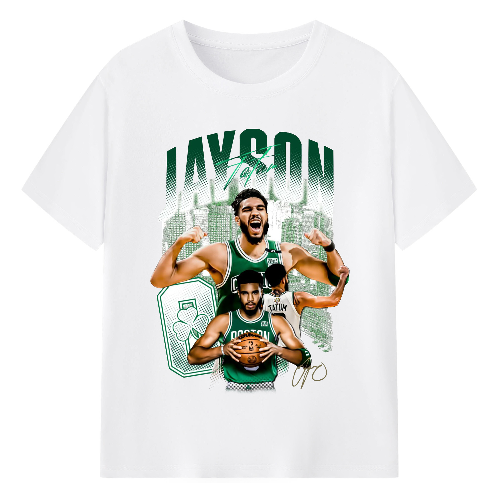 Jayson Tatum Celtics Signature Boston Skyline Shirt - 180g Cotton T-Shirt With Front Heat Transfer Print – Soft, Lightweight, Fitted Design – Comfortable Casual Wear For Sports & Everyday Use