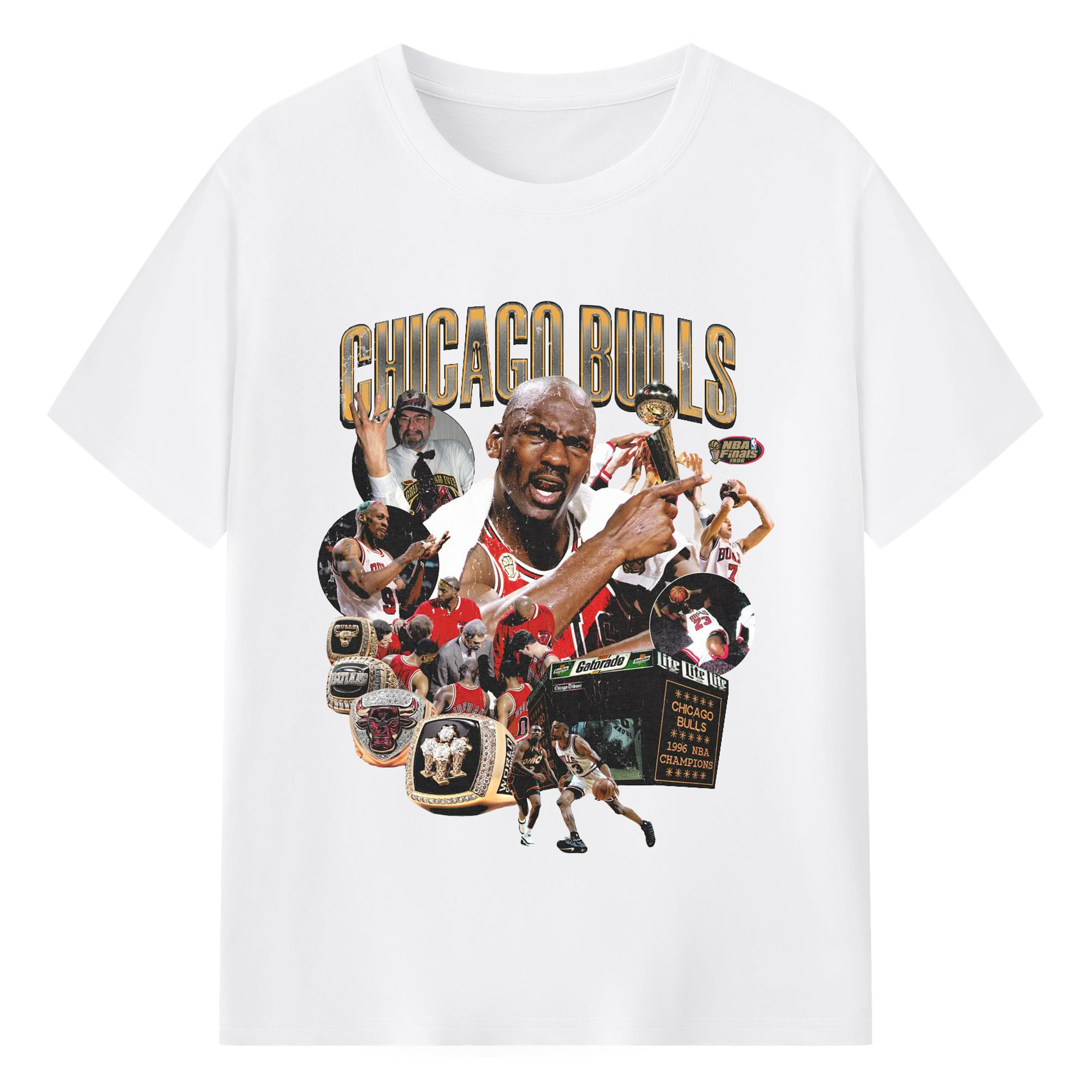 Michael Jordan 1996 Chicago Bulls Champions Shirt - 180g Cotton T-Shirt With Front Heat Transfer Print – Soft, Lightweight, Fitted Design – Comfortable Casual Wear For Sports & Everyday Use