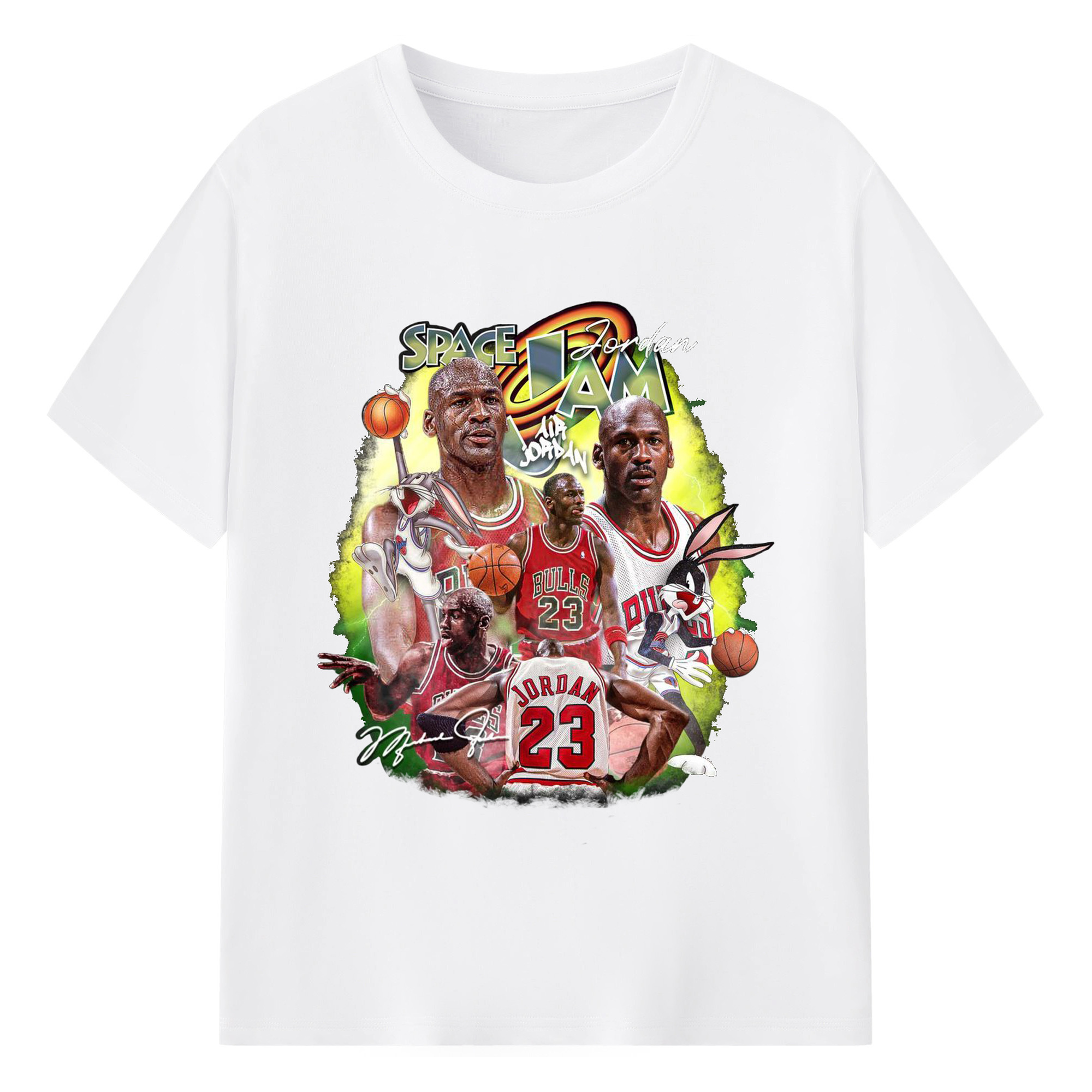 Space Jam x Michael Jordan Collage Shirt - 180g Cotton T-Shirt With Front Heat Transfer Print – Soft, Lightweight, Fitted Design – Comfortable Casual Wear For Sports & Everyday Use