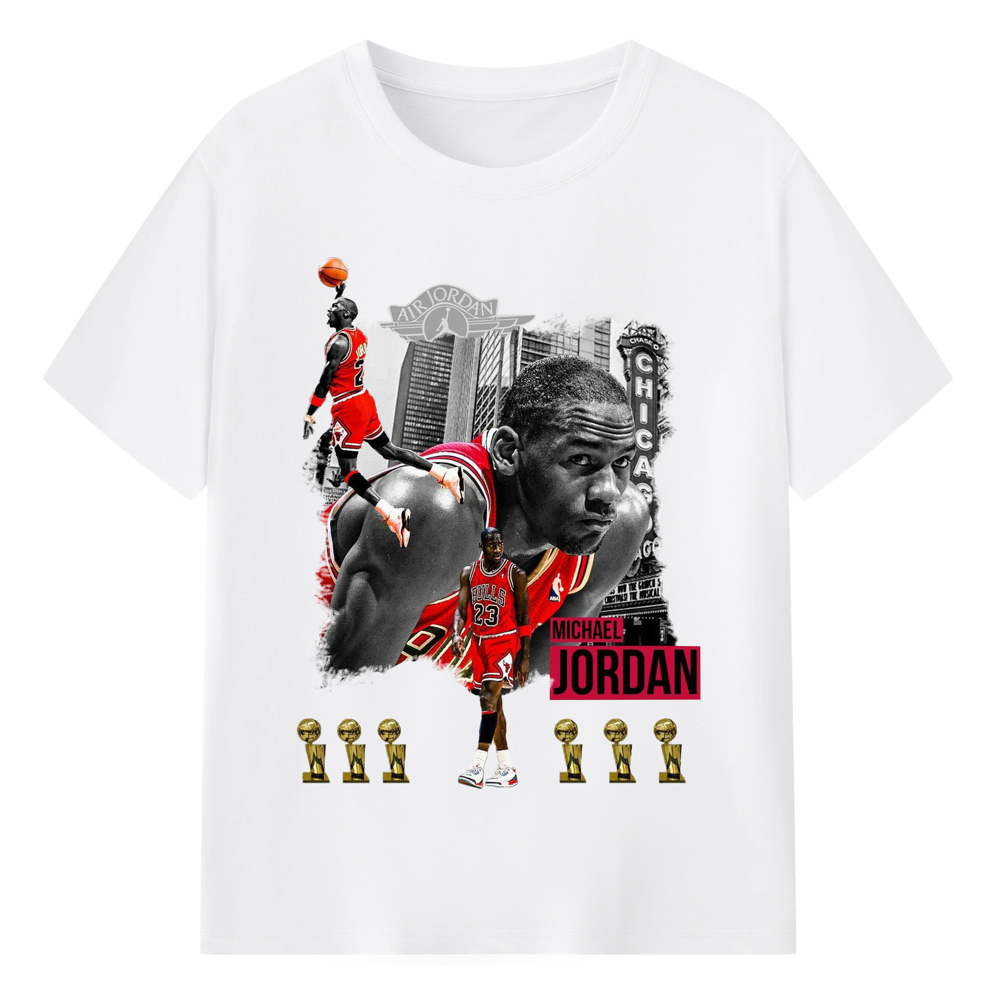 Michael Jordan 6x NBA Champion Shirt - 180g Cotton T-Shirt With Front Heat Transfer Print – Soft, Lightweight, Fitted Design – Comfortable Casual Wear For Sports & Everyday Use