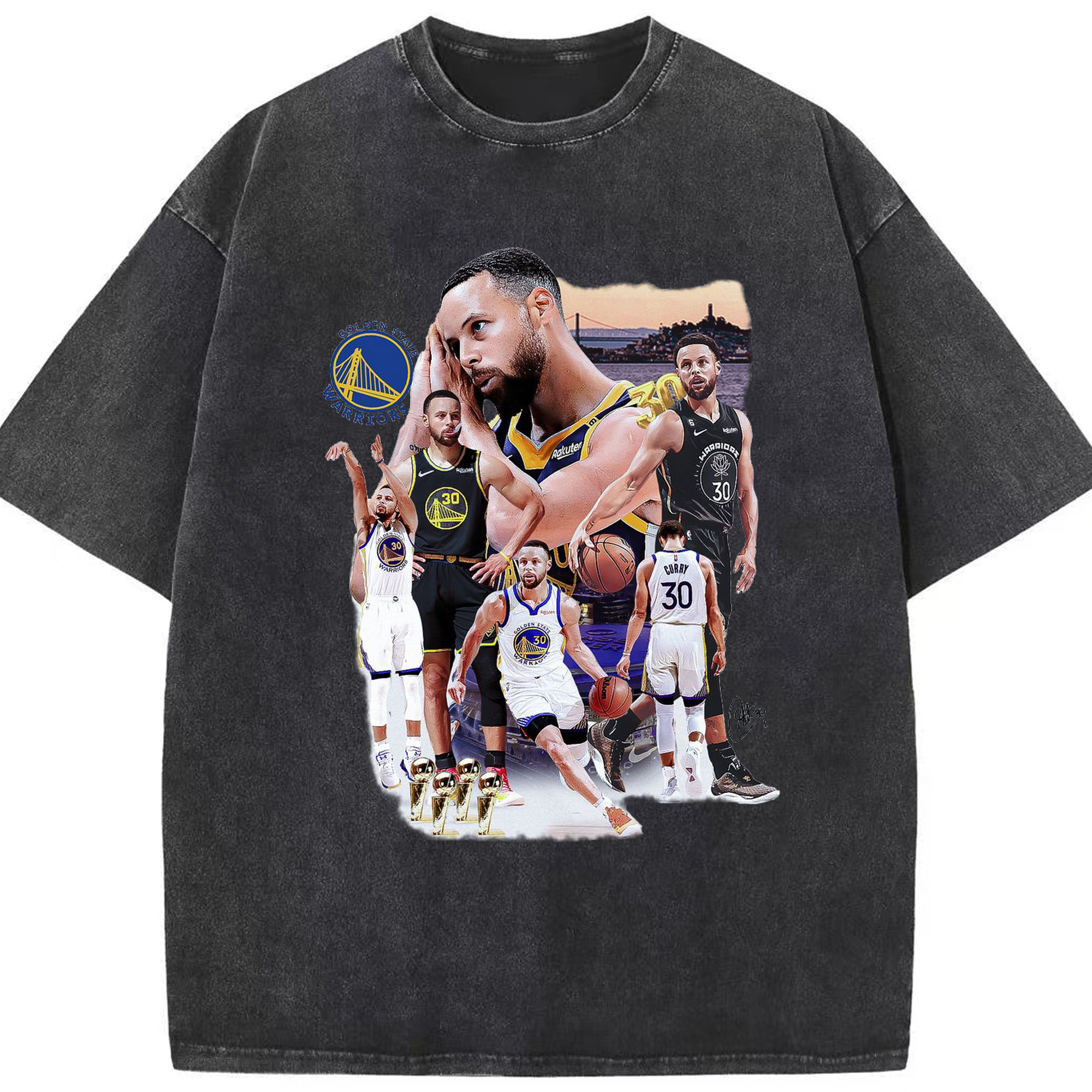 Stephen Curry 4×Championship Journey Shirt - Washed Vintage Look 230g Cotton Oversized T-Shirt With Front Heat Transfer Print – Soft, Lightweight, Stylish Fit – Comfortable Casual Wear For Sports & Everyday Use