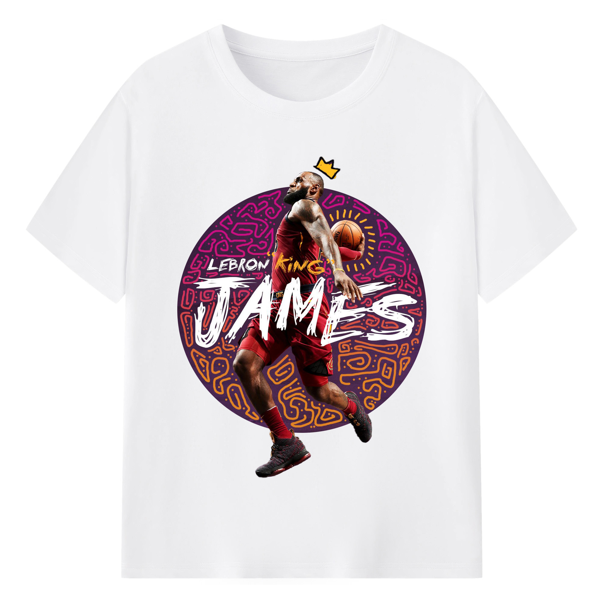 Cleveland King LeBron Dunk Shirt - 180g Cotton T-Shirt With Front Heat Transfer Print – Soft, Lightweight, Fitted Design – Comfortable Casual Wear For Sports & Everyday Use