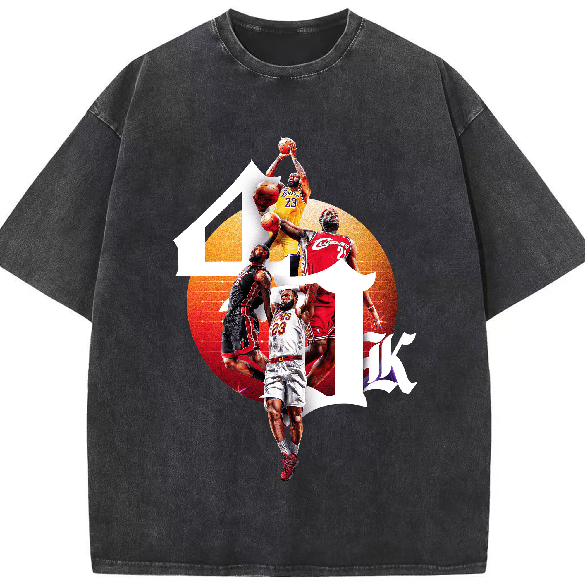LeBron James 4 teams achieved 40,000 points Shirt - Washed Vintage Look 230g Cotton Oversized T-Shirt With Front Heat Transfer Print – Soft, Lightweight, Stylish Fit – Comfortable Casual Wear For Sports & Everyday Use