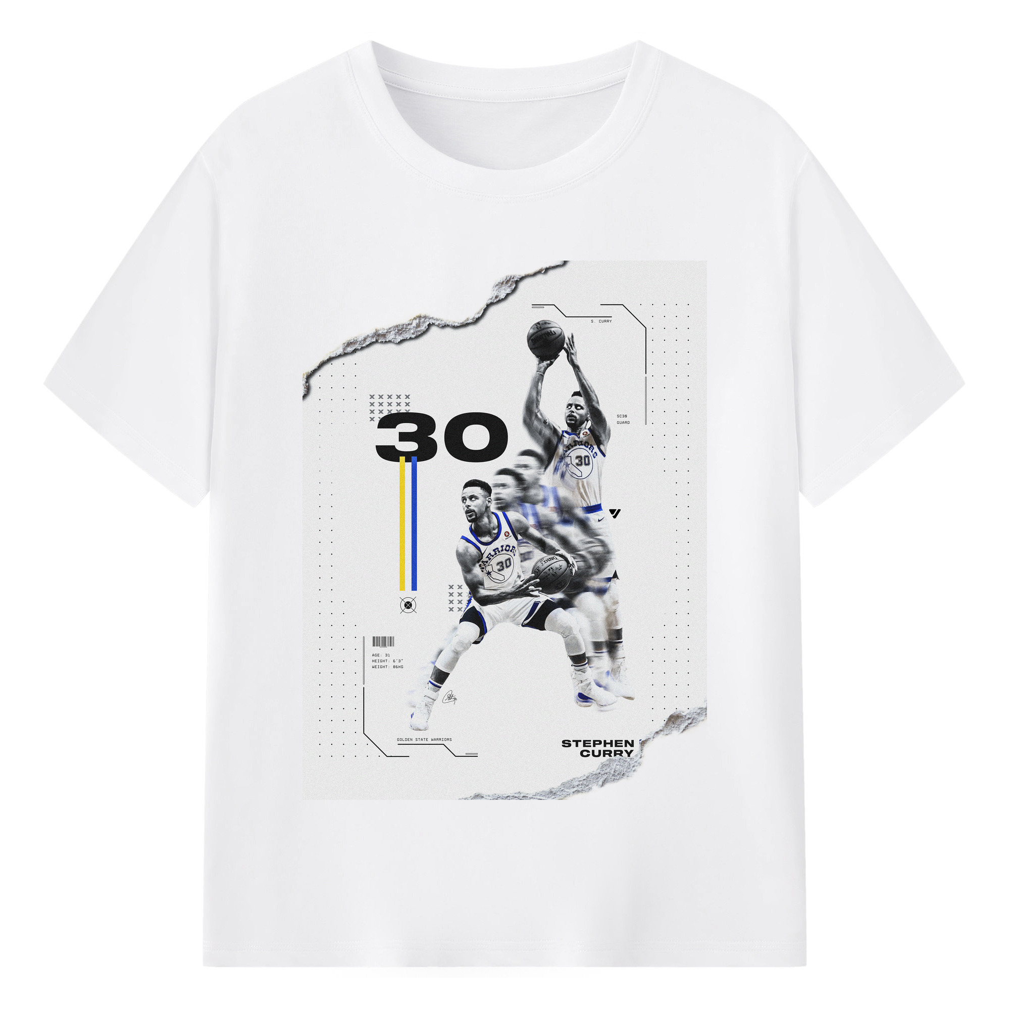Stephen Curry #30 Shred Art Shirt - 180g Cotton T-Shirt With Front Heat Transfer Print – Soft, Lightweight, Fitted Design – Comfortable Casual Wear For Sports & Everyday Use