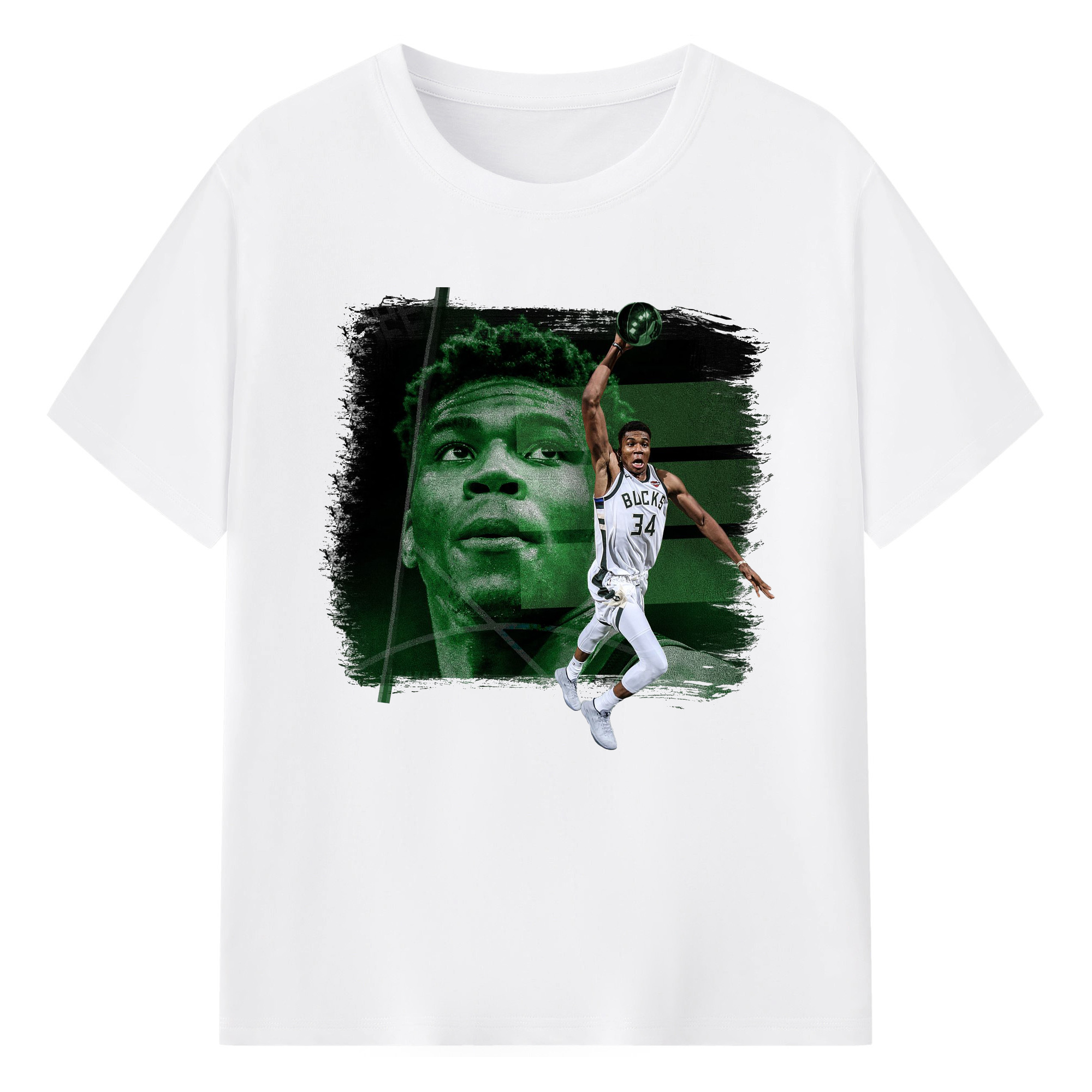Giannis Antetokounmpo's slam dunk - 180g Cotton T-Shirt With Front Heat Transfer Print – Soft, Lightweight, Fitted Design – Comfortable Casual Wear For Sports & Everyday Use