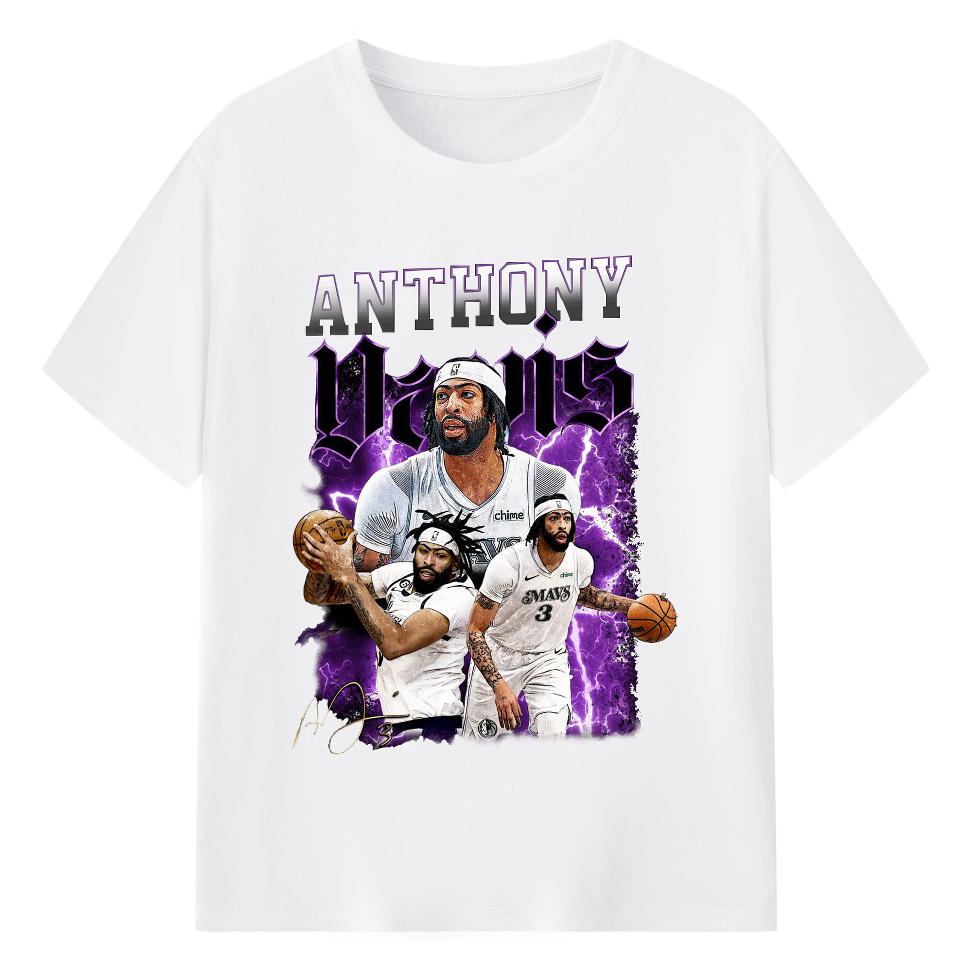 Anthony Davis Vintage Mavs Purple Flash Shirt - 180g Cotton T-Shirt With Front Heat Transfer Print – Soft, Lightweight, Fitted Design – Comfortable Casual Wear For Sports & Everyday Use