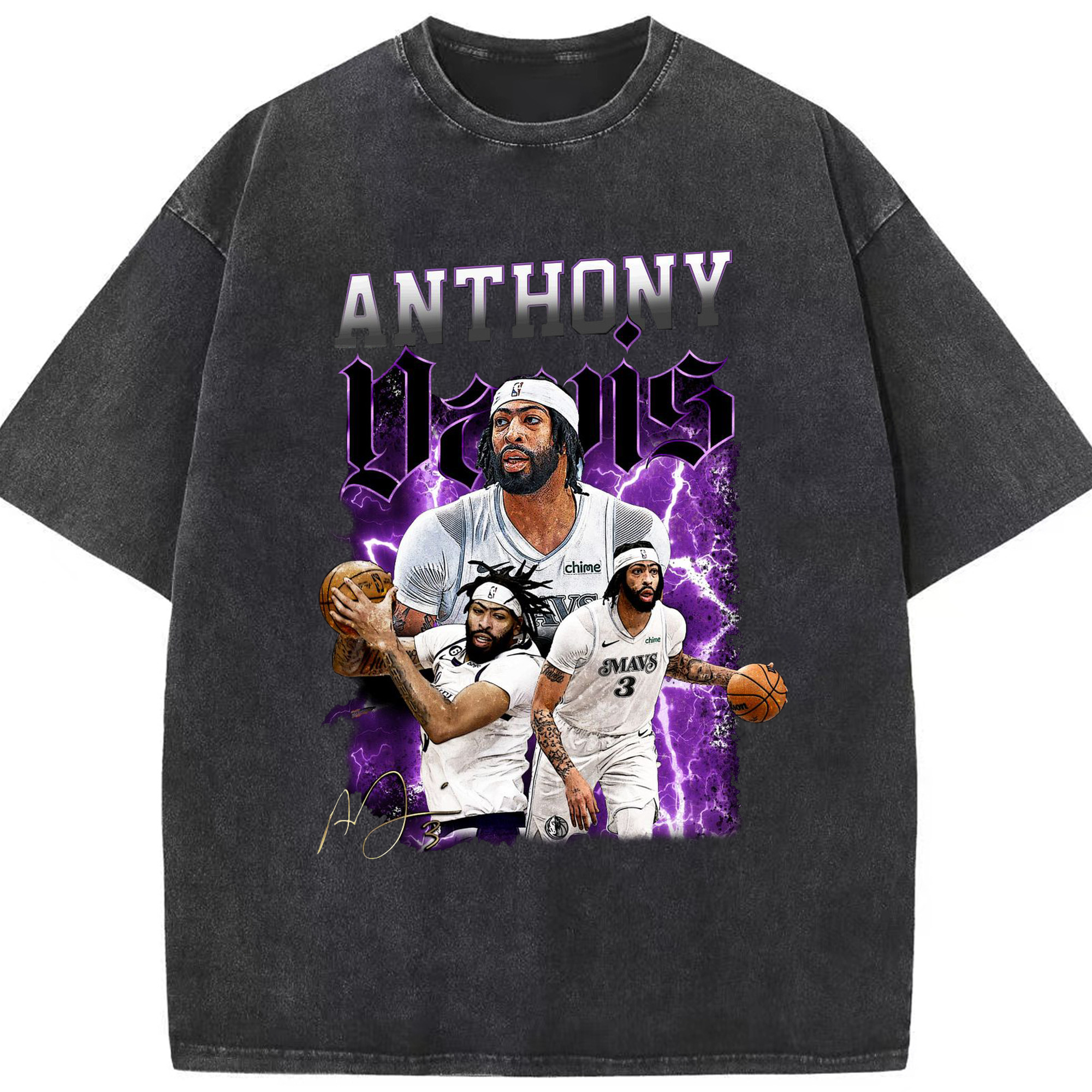 Anthony Davis Vintage Mavs Purple Flash Shirt - Washed Vintage Look 230g Cotton Oversized T-Shirt With Front Heat Transfer Print – Soft, Lightweight, Stylish Fit – Comfortable Casual Wear For Sports & Everyday Use