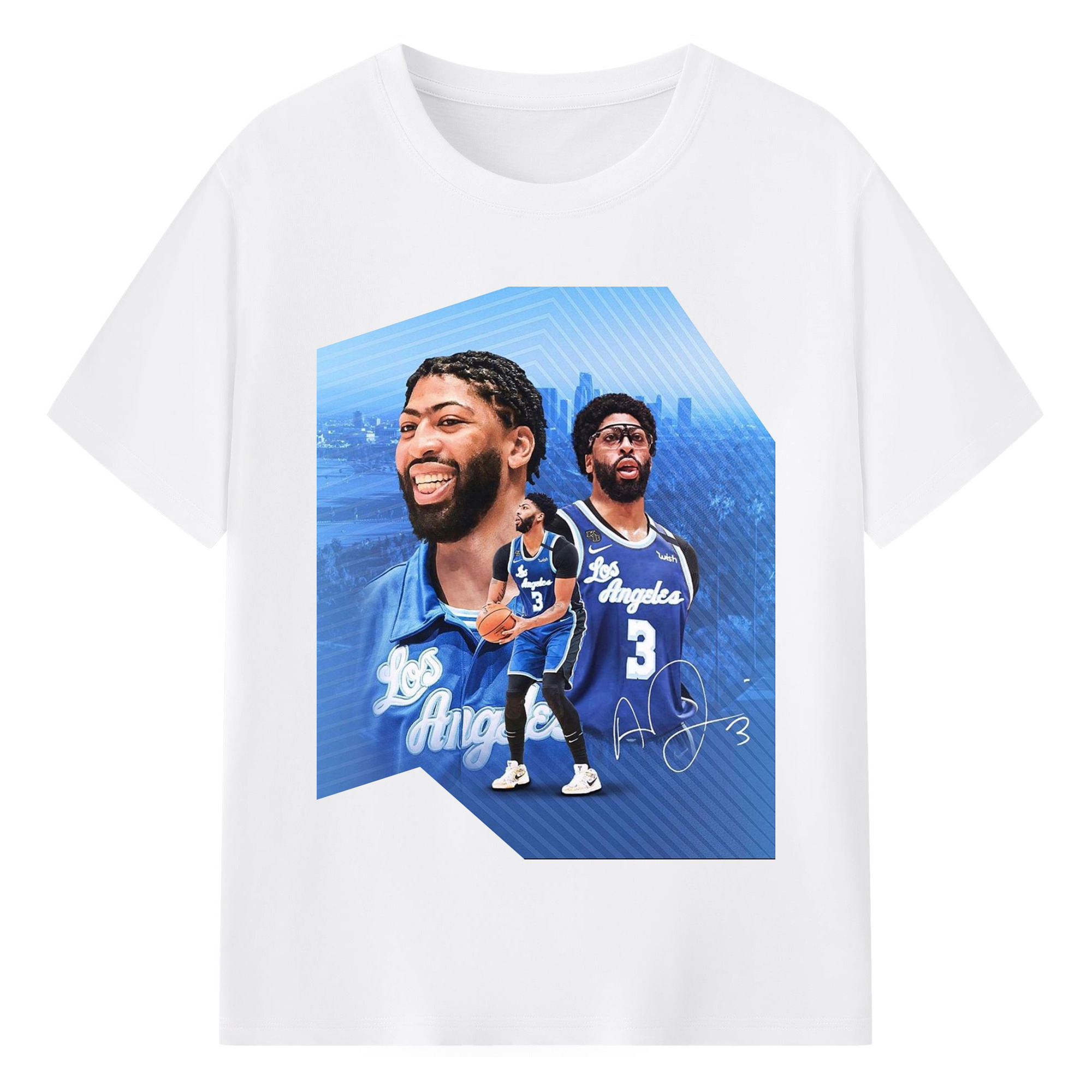 Anthony Davis Los Angeles Blue Design Basketball Shirt - 180g Cotton T-Shirt With Front Heat Transfer Print – Soft, Lightweight, Fitted Design – Comfortable Casual Wear For Sports & Everyday Use
