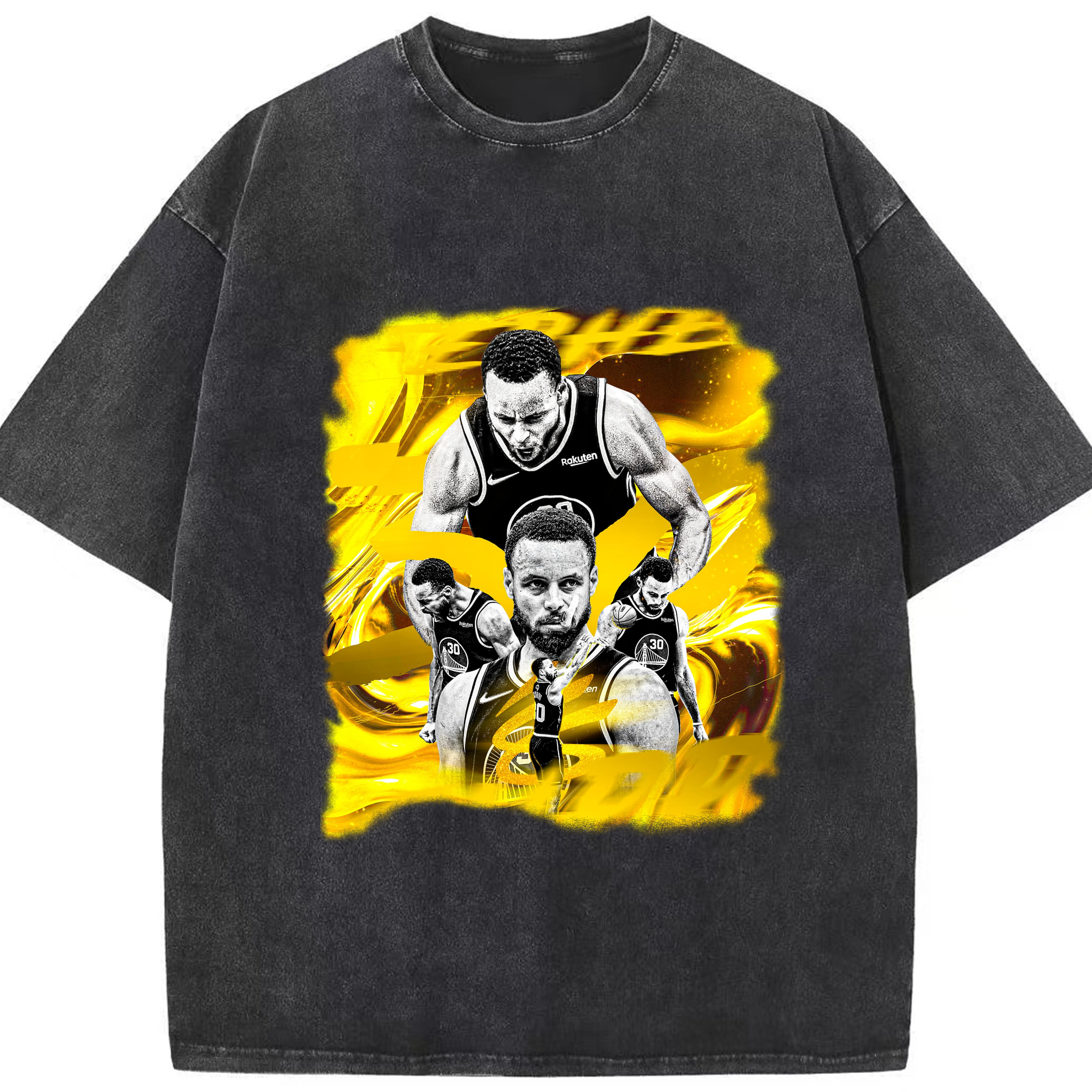 Stephen Curry Golden Swirl Art Shirt - Washed Vintage Look 230g Cotton Oversized T-Shirt With Front Heat Transfer Print – Soft, Lightweight, Stylish Fit – Comfortable Casual Wear For Sports & Everyday Use