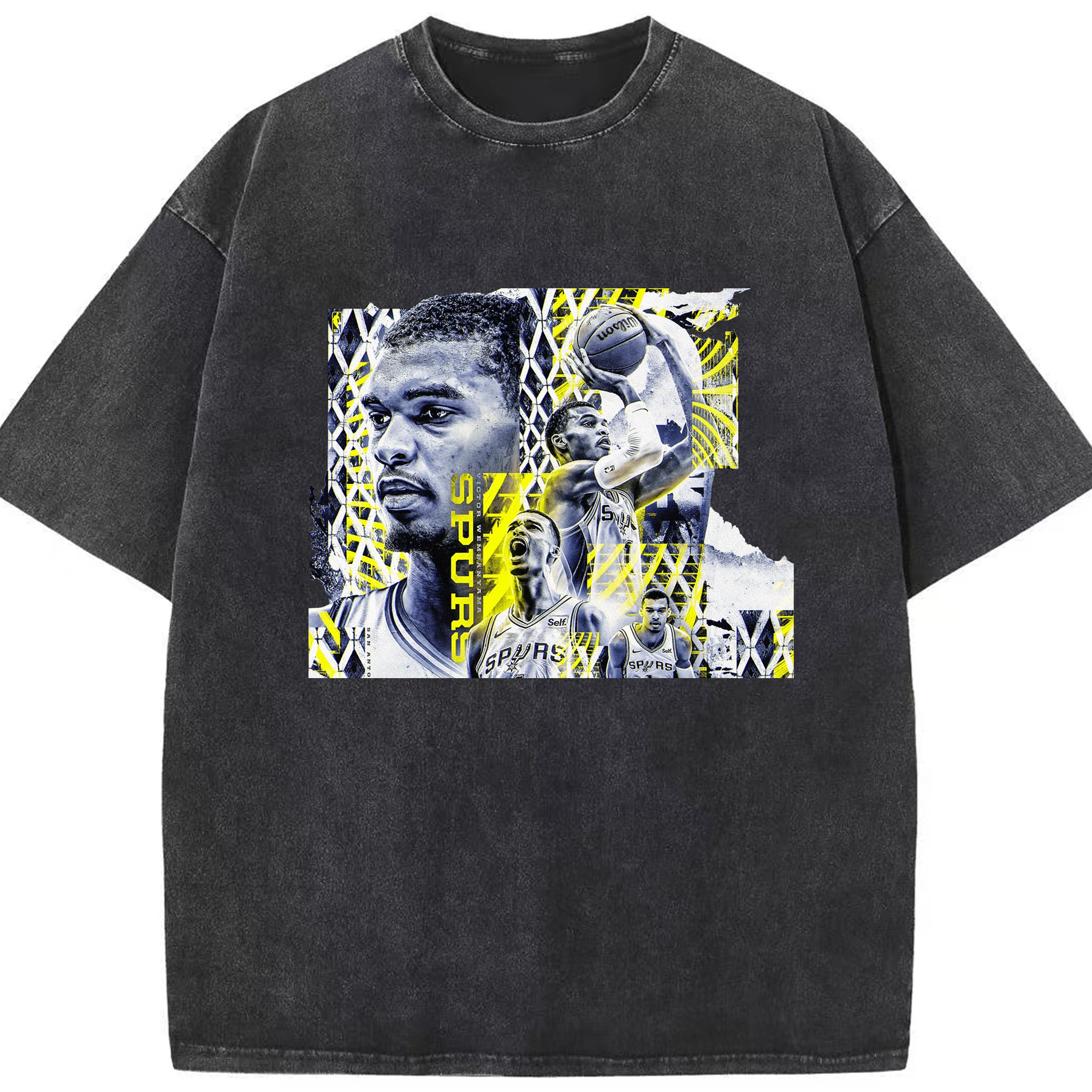 Victor Wembanyama San Antonio Spurs Shirt - Washed Vintage Look 230g Cotton Oversized T-Shirt With Front Heat Transfer Print – Soft, Lightweight, Stylish Fit – Comfortable Casual Wear For Sports & Everyday Use