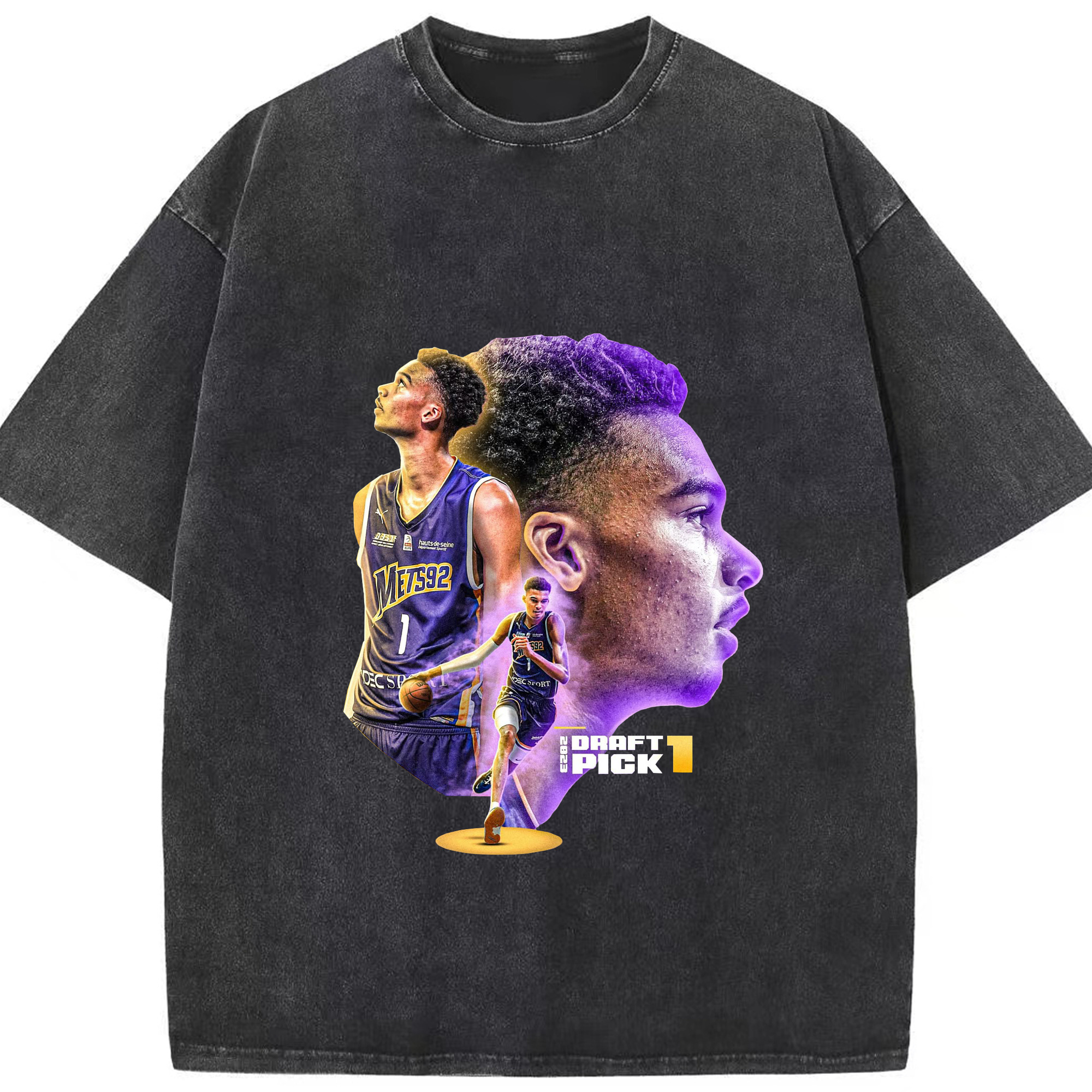 Victor Wembanyama Draft Day Shirt – 2023 No.1 Pick - Washed Vintage Look 230g Cotton Oversized T-Shirt With Front Heat Transfer Print – Soft, Lightweight, Stylish Fit – Comfortable Casual Wear For Sports & Everyday Use
