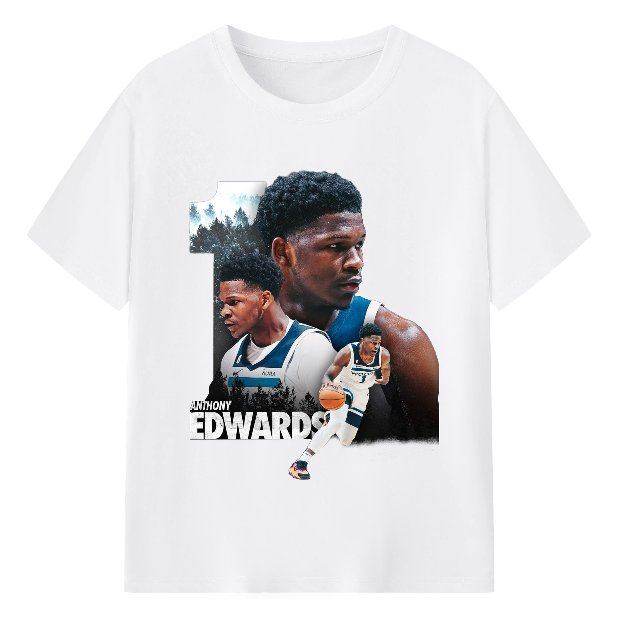 Anthony Edwards Minnesota Timberwolves #1 Art Shirt - 180g Cotton T-Shirt With Front Heat Transfer Print – Soft, Lightweight, Fitted Design – Comfortable Casual Wear For Sports & Everyday Use