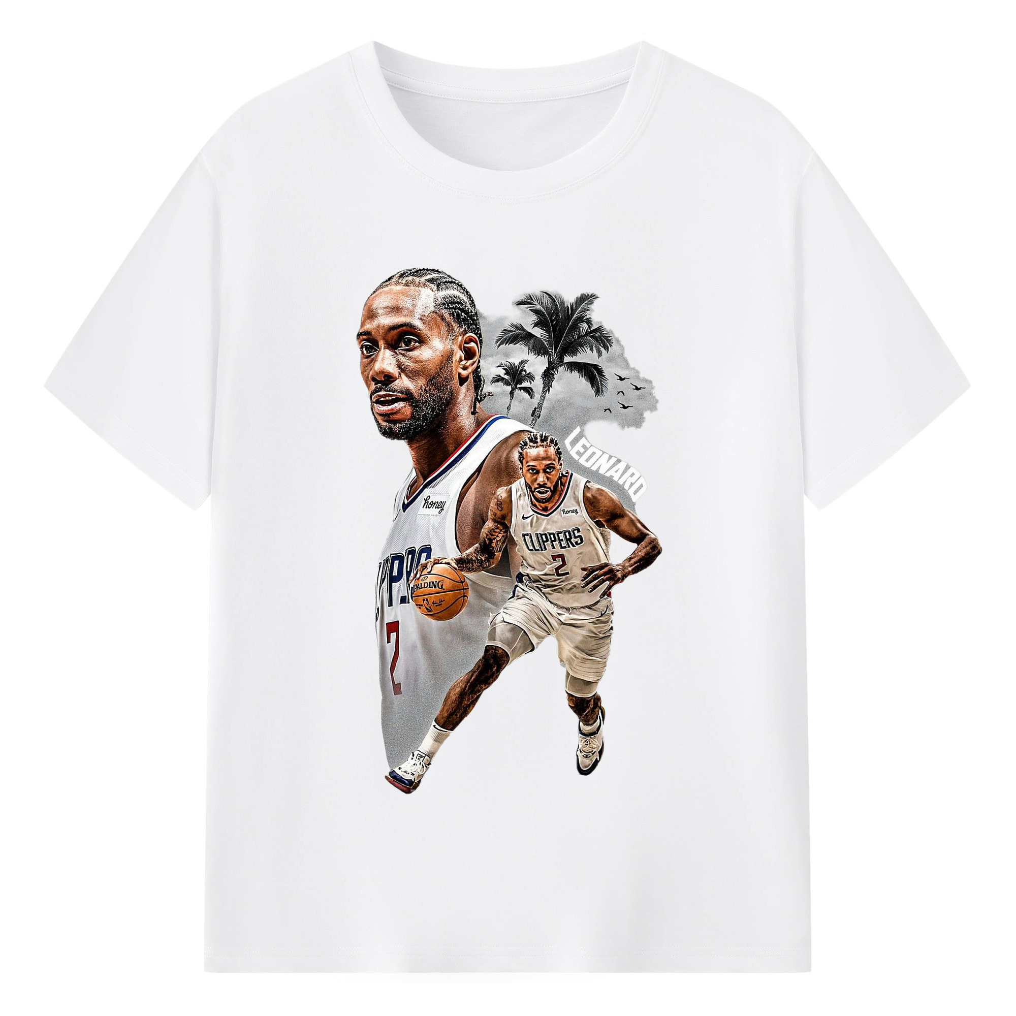 Kawhi Leonard LA Clippers On - Court Palm Tree Style Shirt - 180g Cotton T-Shirt With Front Heat Transfer Print – Soft, Lightweight, Fitted Design – Comfortable Casual Wear For Sports & Everyday Use