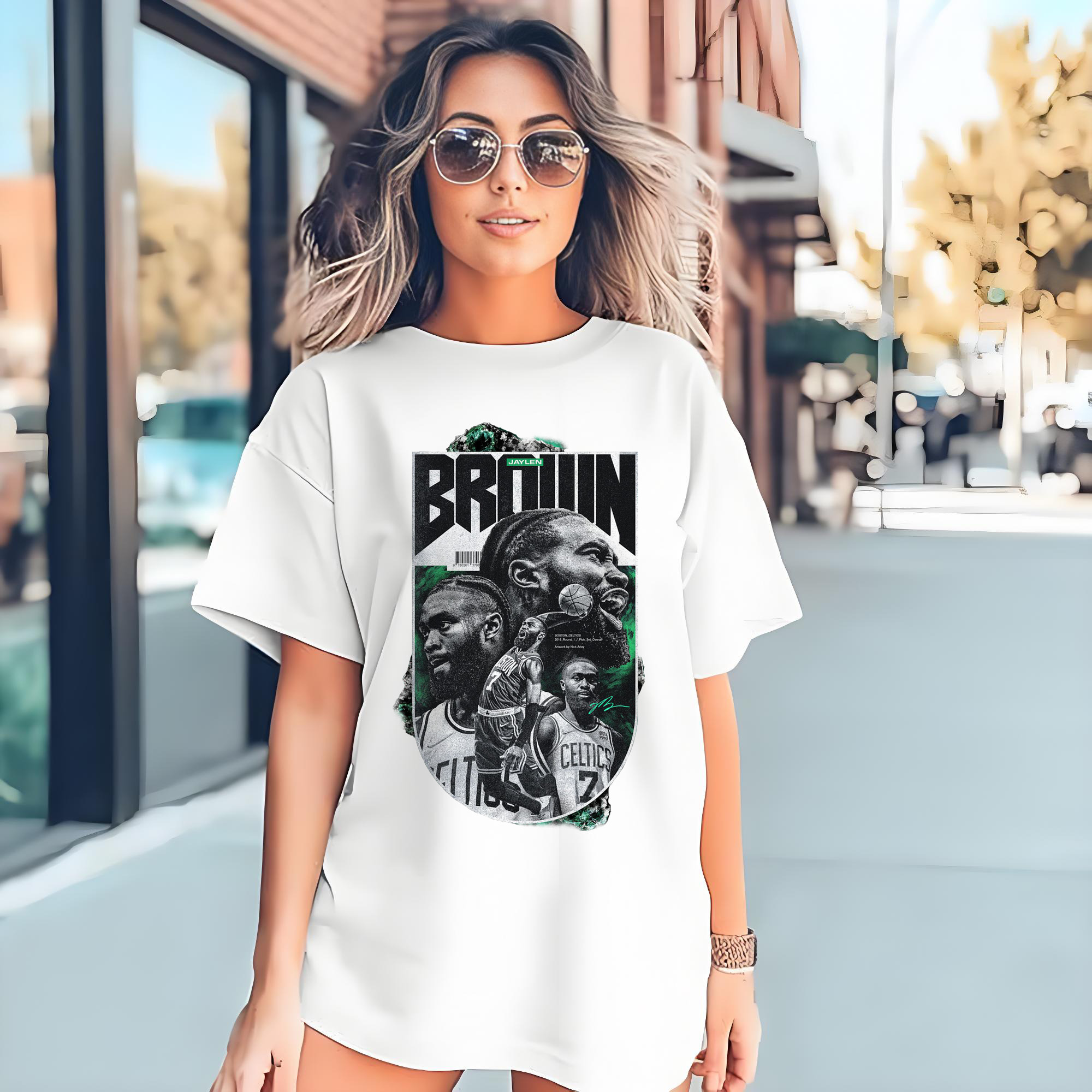 Jaylen Brown Celtics #7 Vintage Black & Green NBA Finals Graphic  Shirt