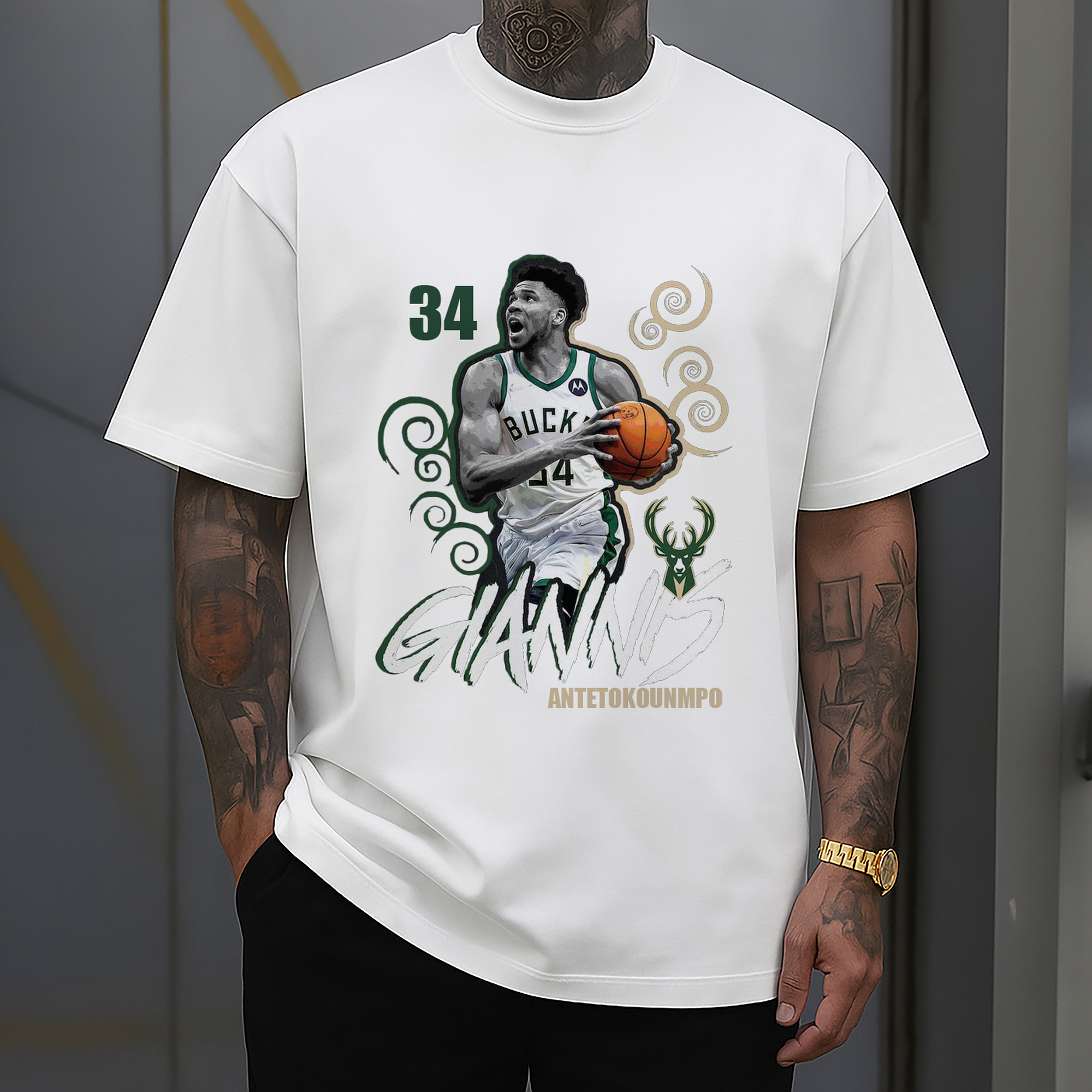 Giannis Antetokounmpo Bucks #34 artistic design Shirt