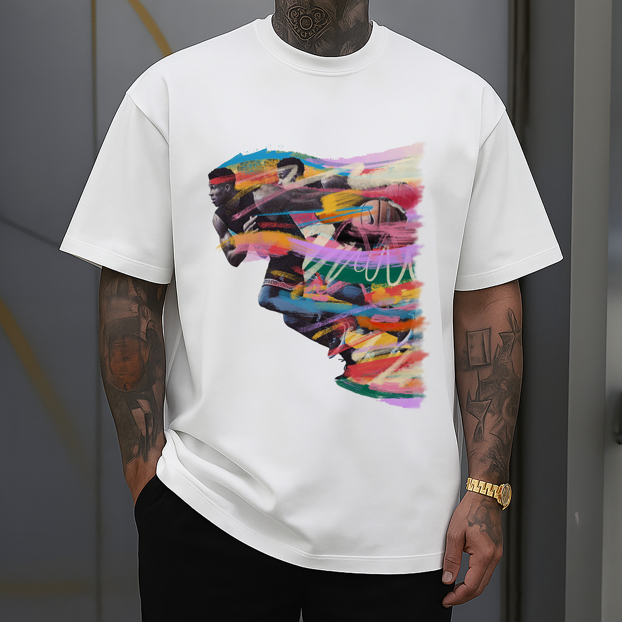 Giannis Antetokounmpo Run Colorful Brushstroke Basketball Art Shirt