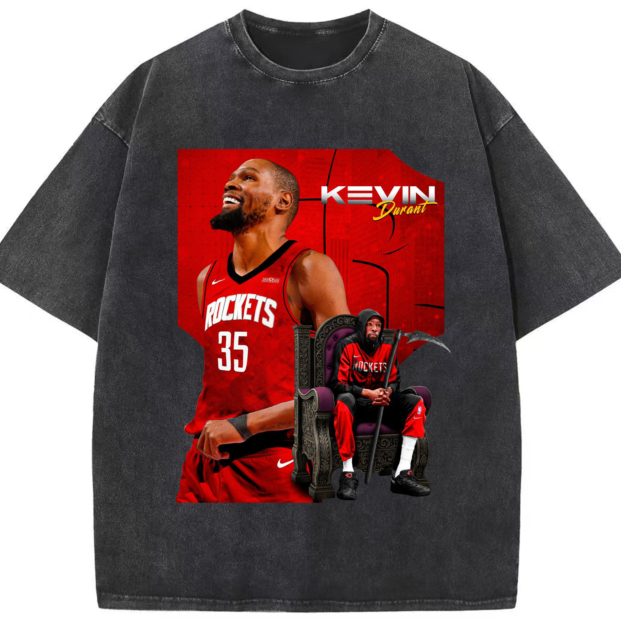 KD Rocket‘s new Grim Reaper Shirt - Washed Vintage Look 230g Cotton Oversized T-Shirt With Front Heat Transfer Print – Soft, Lightweight, Stylish Fit – Comfortable Casual Wear For Sports & Everyday Use