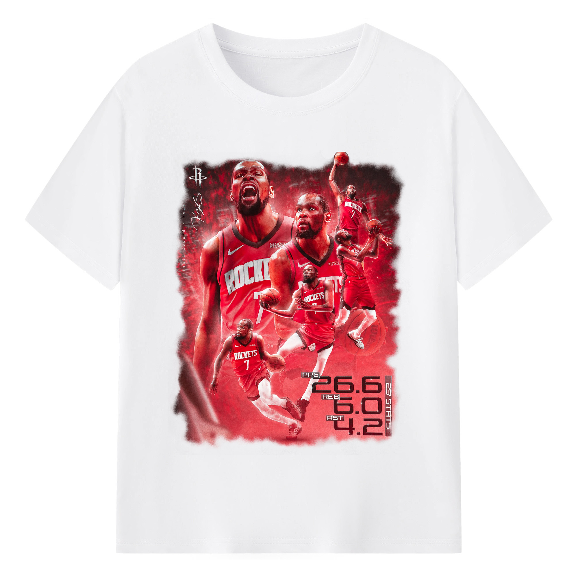 Kevin Durant Rockrets #7 Data Museum Art Shirt - 180g Cotton T-Shirt With Front Heat Transfer Print – Soft, Lightweight, Fitted Design – Comfortable Casual Wear For Sports & Everyday Use