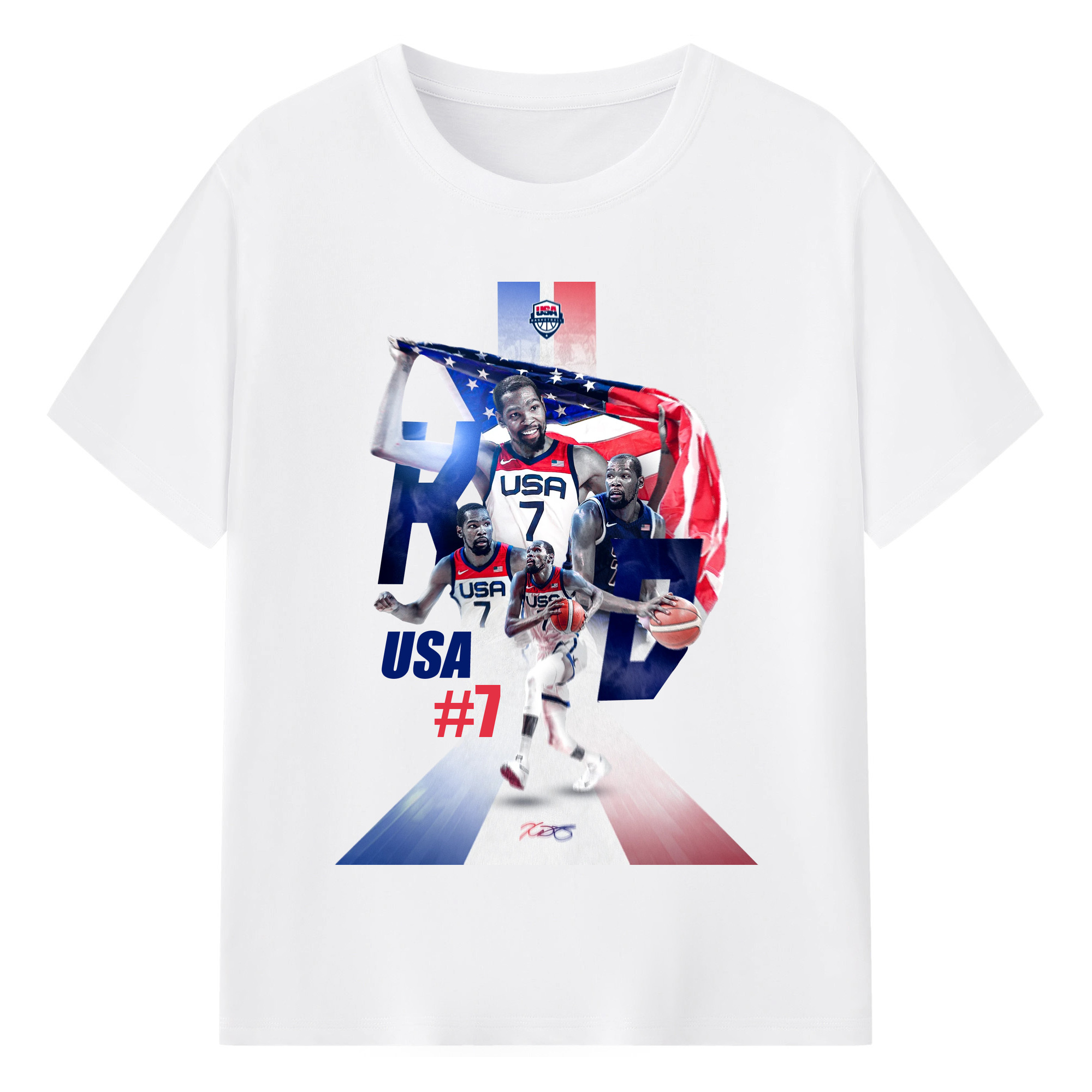 Kevin Durant  #7  Team USA Carpet Art Shirt - 180g Cotton T-Shirt With Front Heat Transfer Print – Soft, Lightweight, Fitted Design – Comfortable Casual Wear For Sports & Everyday Use