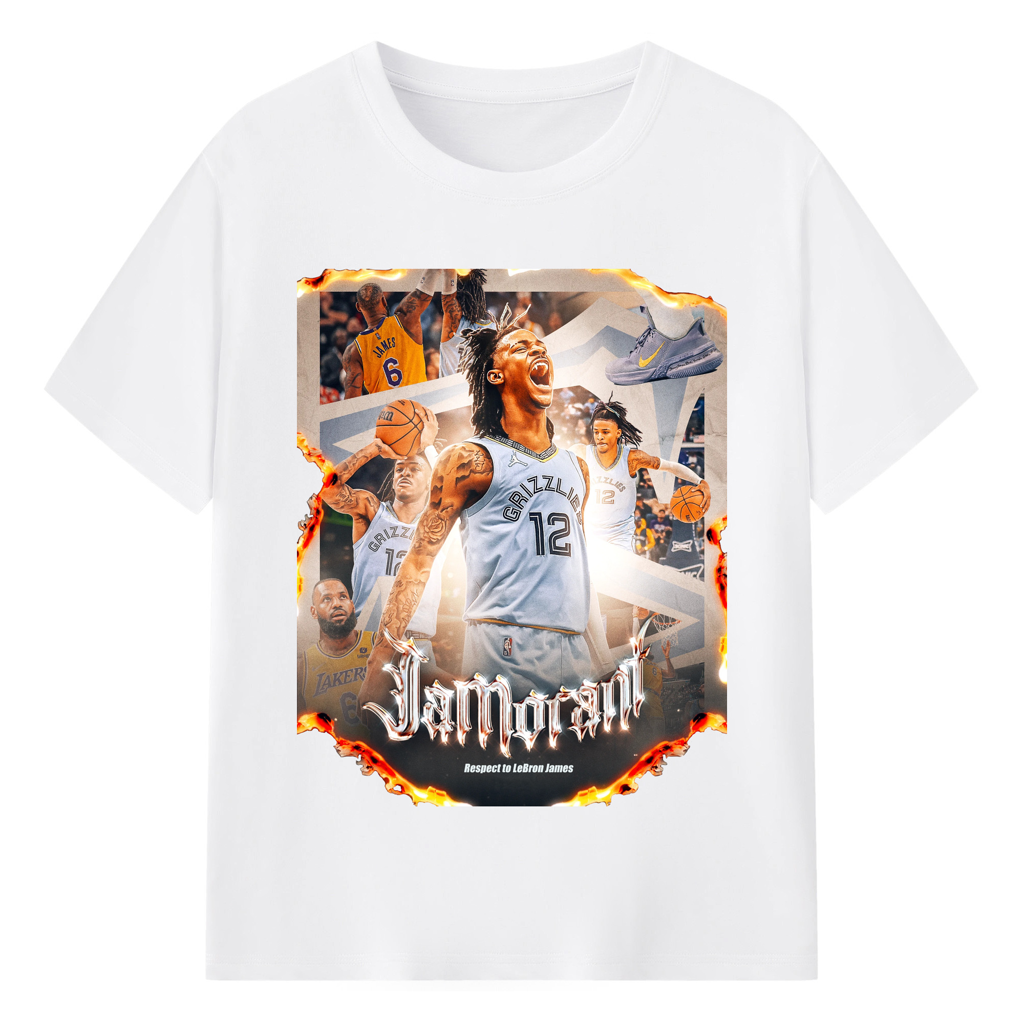 Ja Morant Respect to LeBron James Limited Edition Shirt - 180g Cotton T-Shirt With Front Heat Transfer Print – Soft, Lightweight, Fitted Design – Comfortable Casual Wear For Sports & Everyday Use