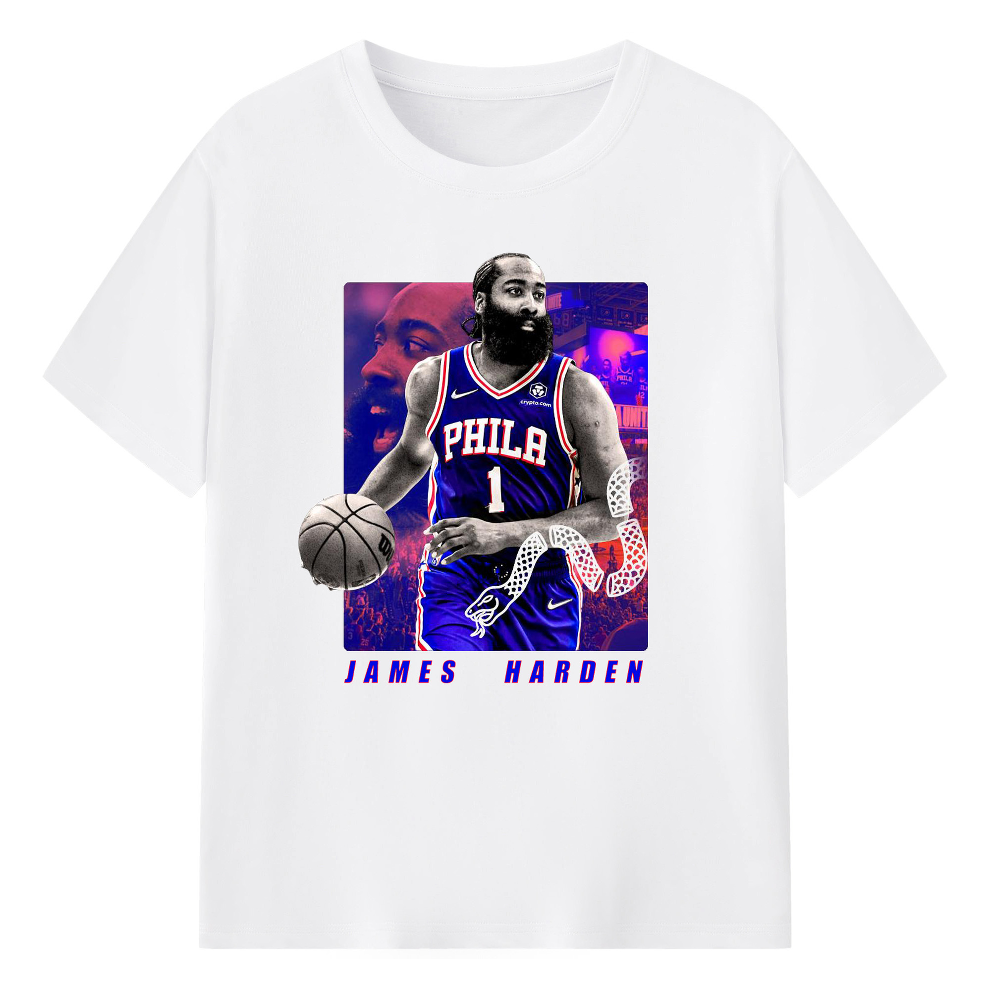James Harden 76ers #1 White Mamba Art Shirt - 180g Cotton T-Shirt With Front Heat Transfer Print – Soft, Lightweight, Fitted Design – Comfortable Casual Wear For Sports & Everyday Use