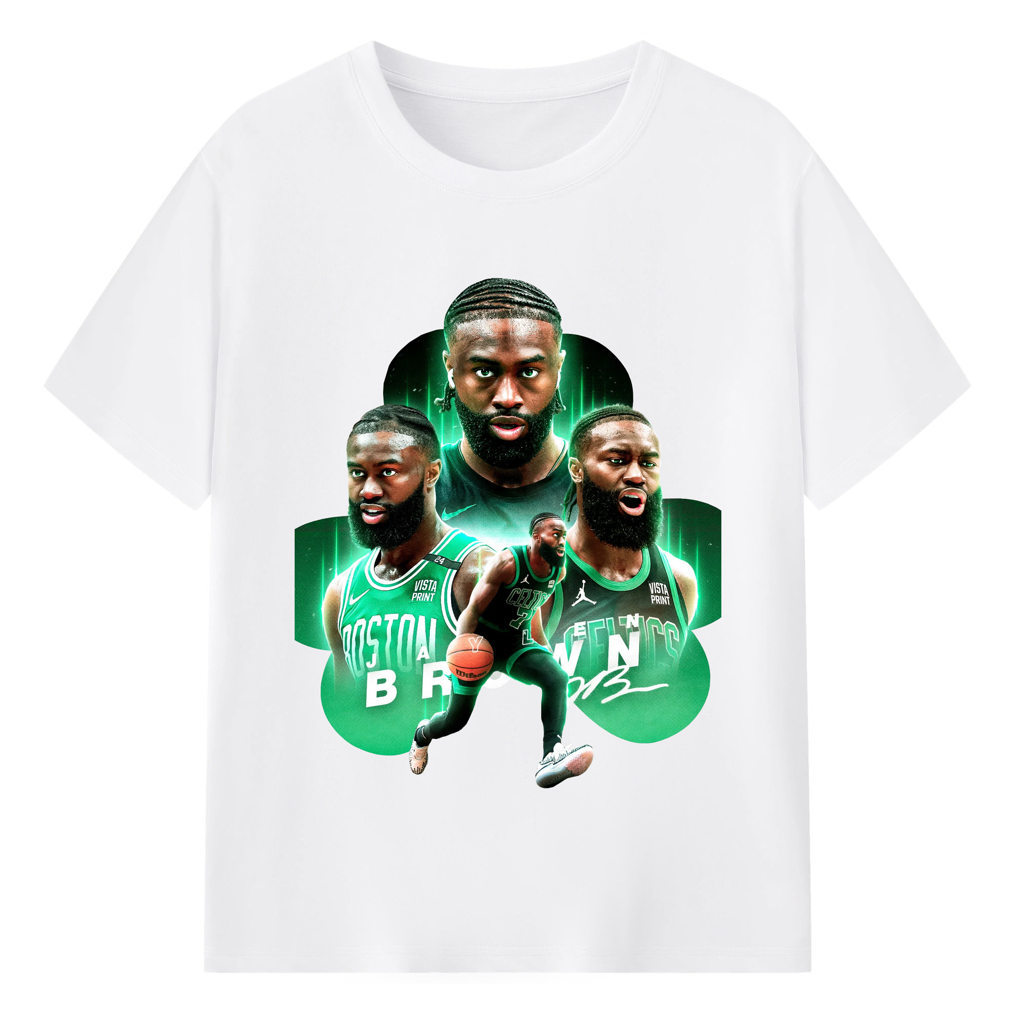 Jaylen Brown Boston Celtics Green Glow Clover Design Shirt - 180g Cotton T-Shirt With Front Heat Transfer Print – Soft, Lightweight, Fitted Design – Comfortable Casual Wear For Sports & Everyday Use