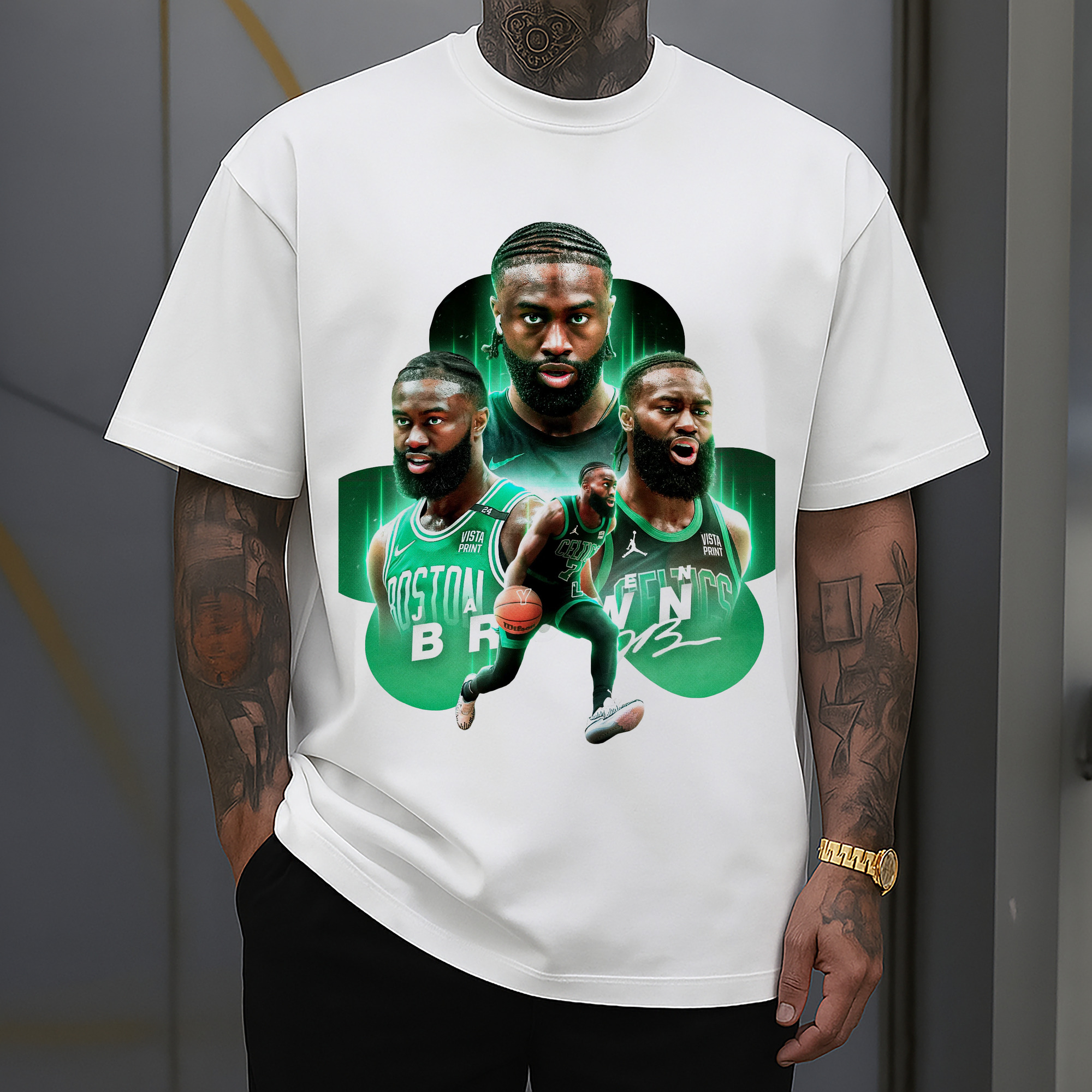 Jaylen Brown Boston Celtics Green Glow Clover Design Shirt