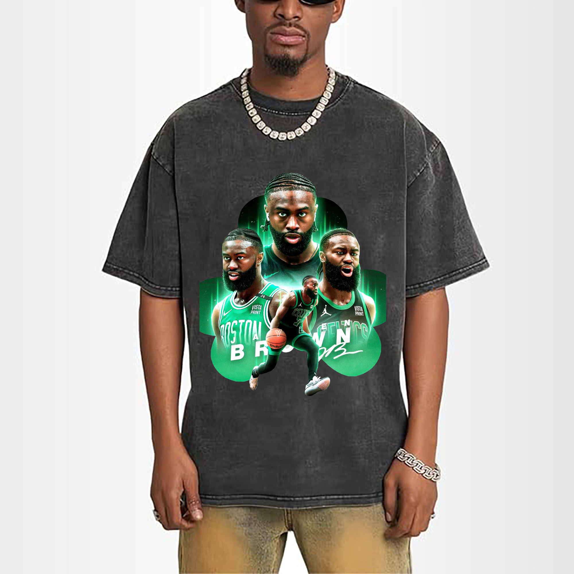 Jaylen Brown Boston Celtics Green Glow Clover Design Shirt