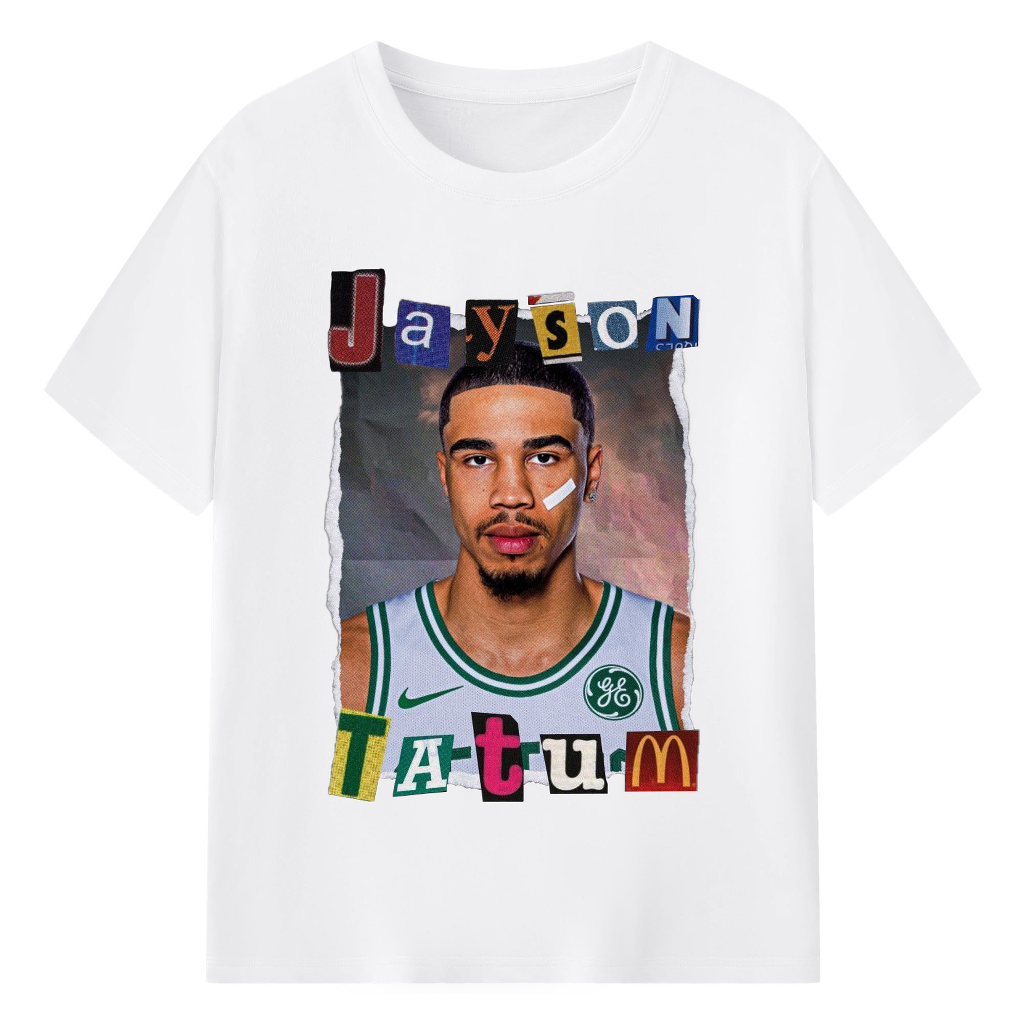 Jayson Tatum Boston Celtics Creative collage design Shirt - 180g Cotton T-Shirt With Front Heat Transfer Print – Soft, Lightweight, Fitted Design – Comfortable Casual Wear For Sports & Everyday Use