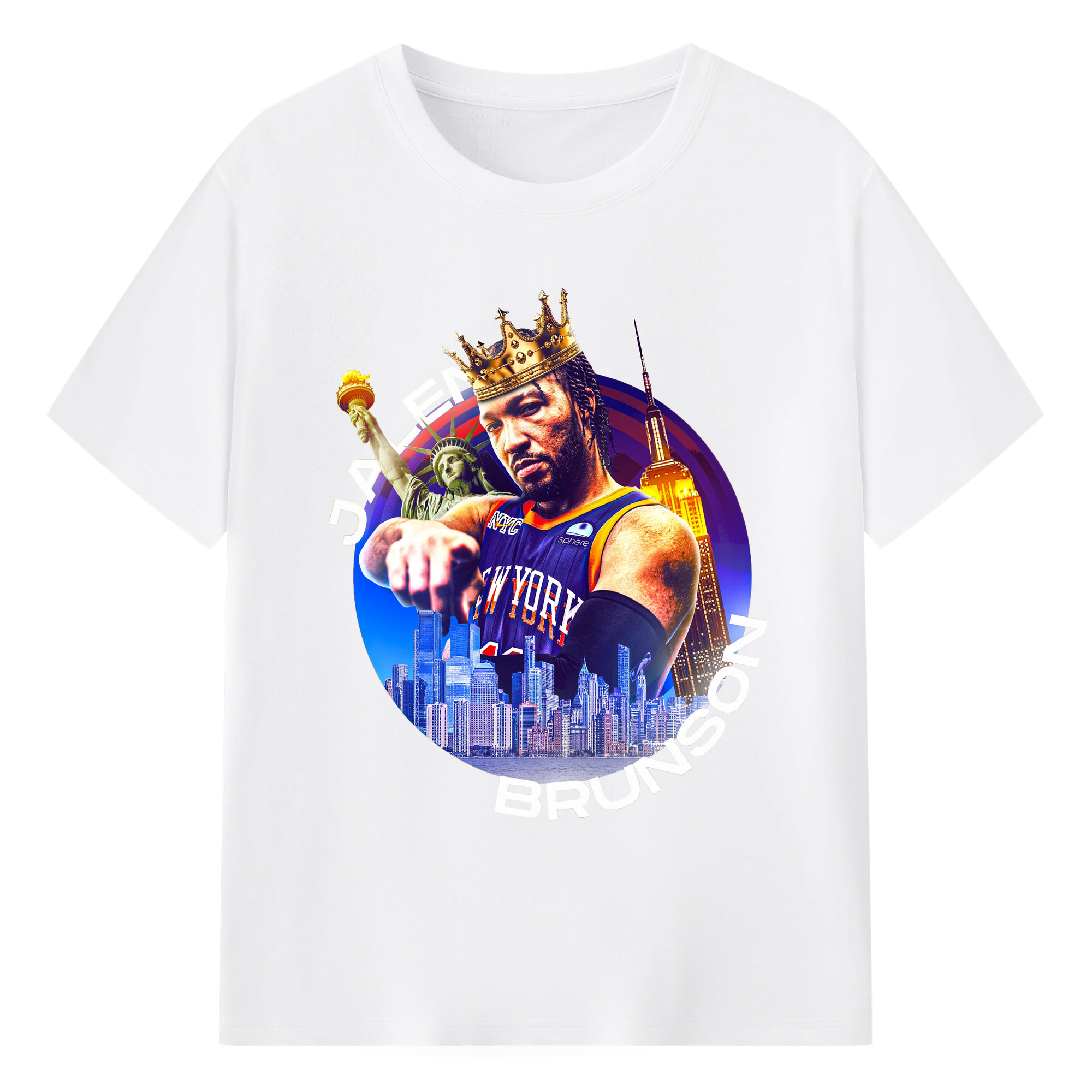 Jalen Brunson King of the New York Knicks Image Shirt - 180g Cotton T-Shirt With Front Heat Transfer Print – Soft, Lightweight, Fitted Design – Comfortable Casual Wear For Sports & Everyday Use