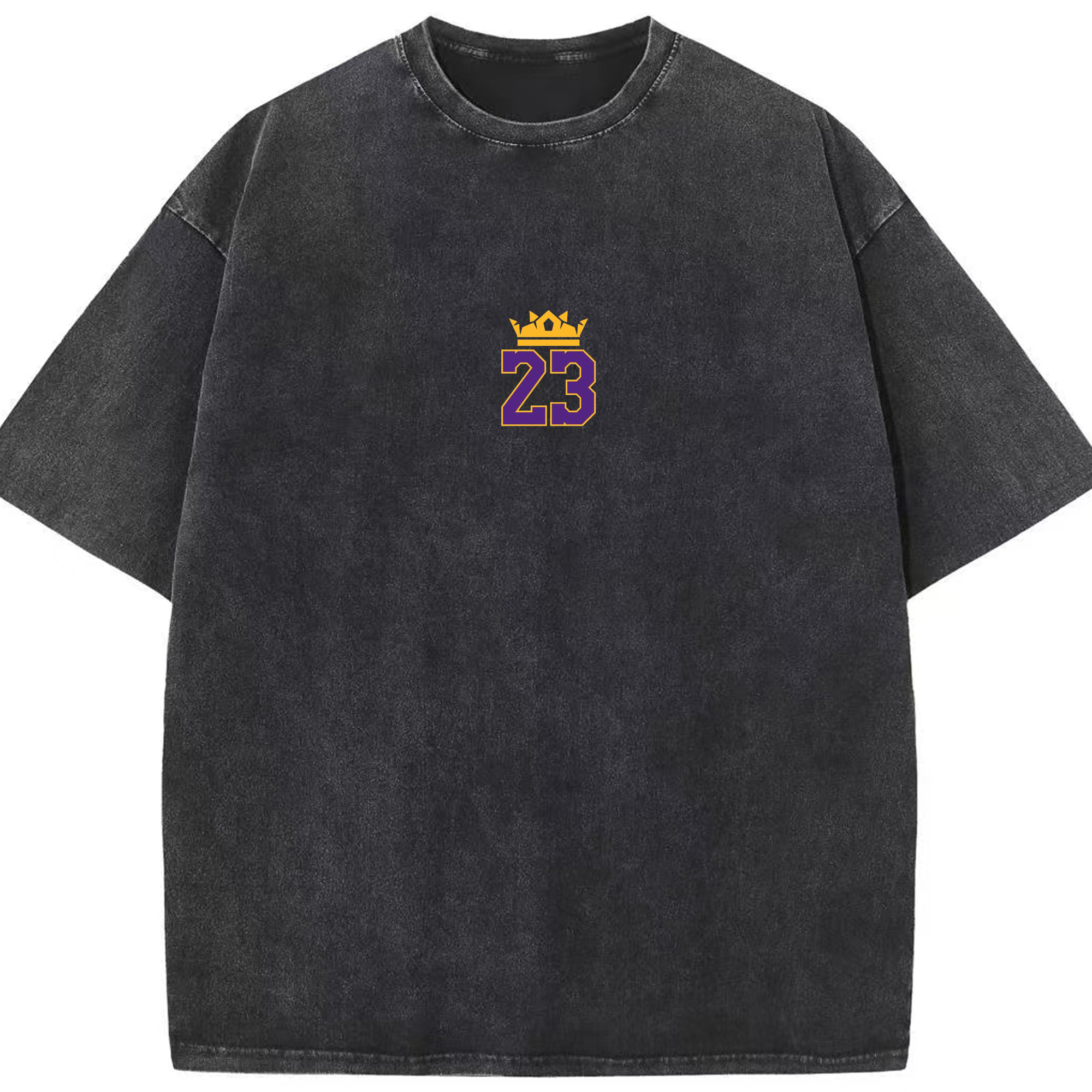 LeBron James crown&23 Logo Shirt - Washed Vintage Look 230g Cotton Oversized T-Shirt With Front Heat Transfer Print – Soft, Lightweight, Stylish Fit – Comfortable Casual Wear For Sports & Everyday Use