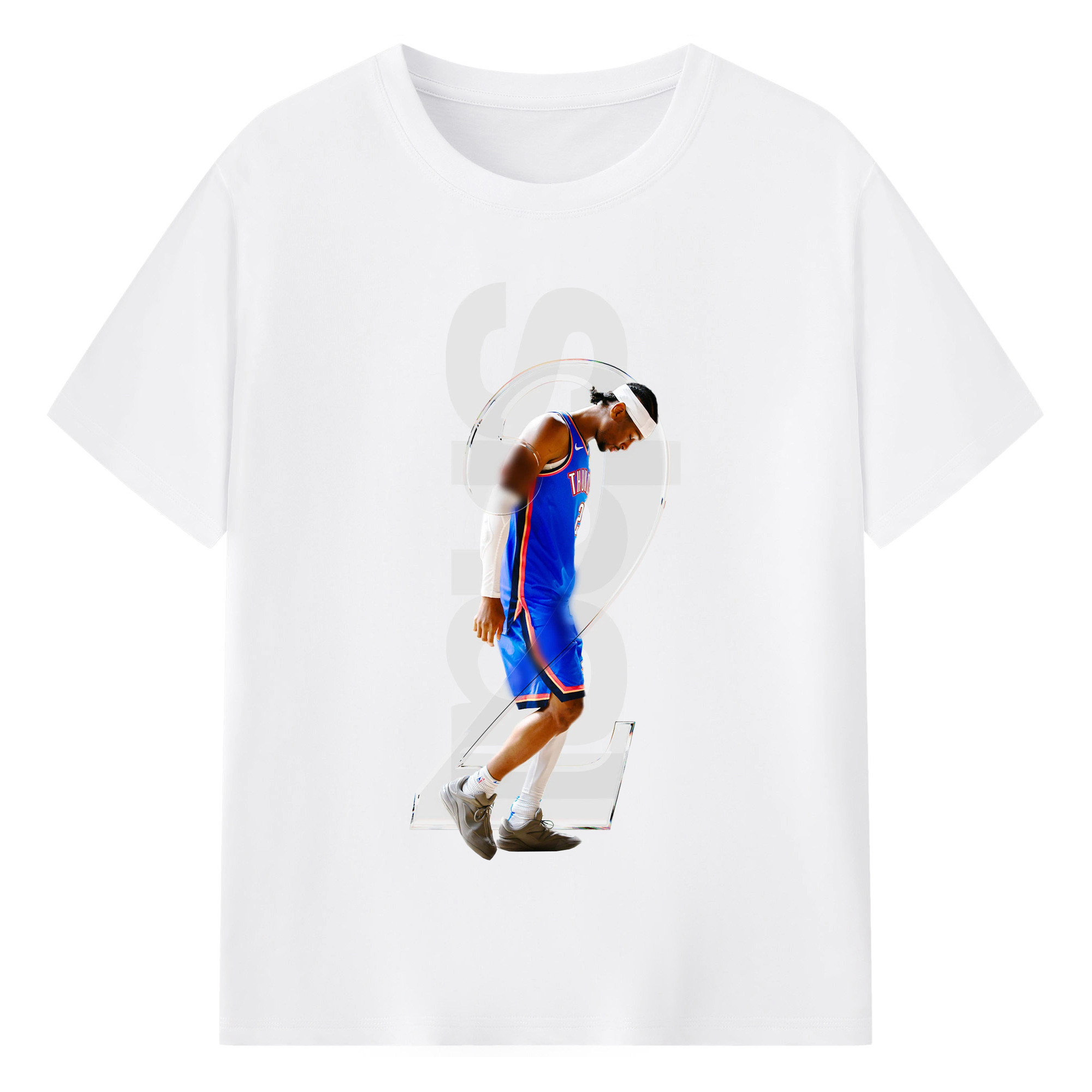Shai Gilgeous - Alexander Transparent Number Art Shirt - 180g Cotton T-Shirt With Front Heat Transfer Print – Soft, Lightweight, Fitted Design – Comfortable Casual Wear For Sports & Everyday Use