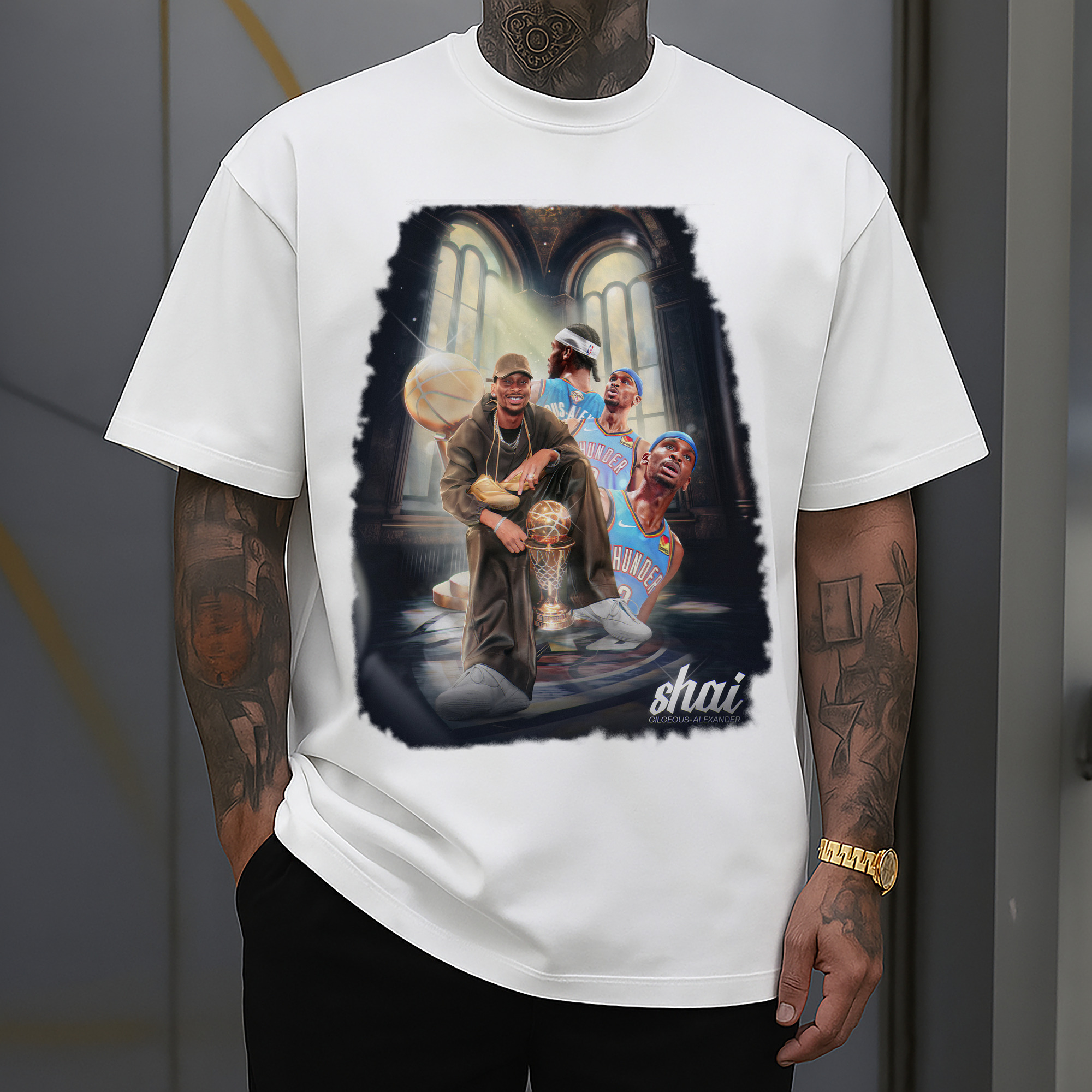 Shai Gilgeous - Alexander Thunder Champion Retro Oil Painting Texture Shirt