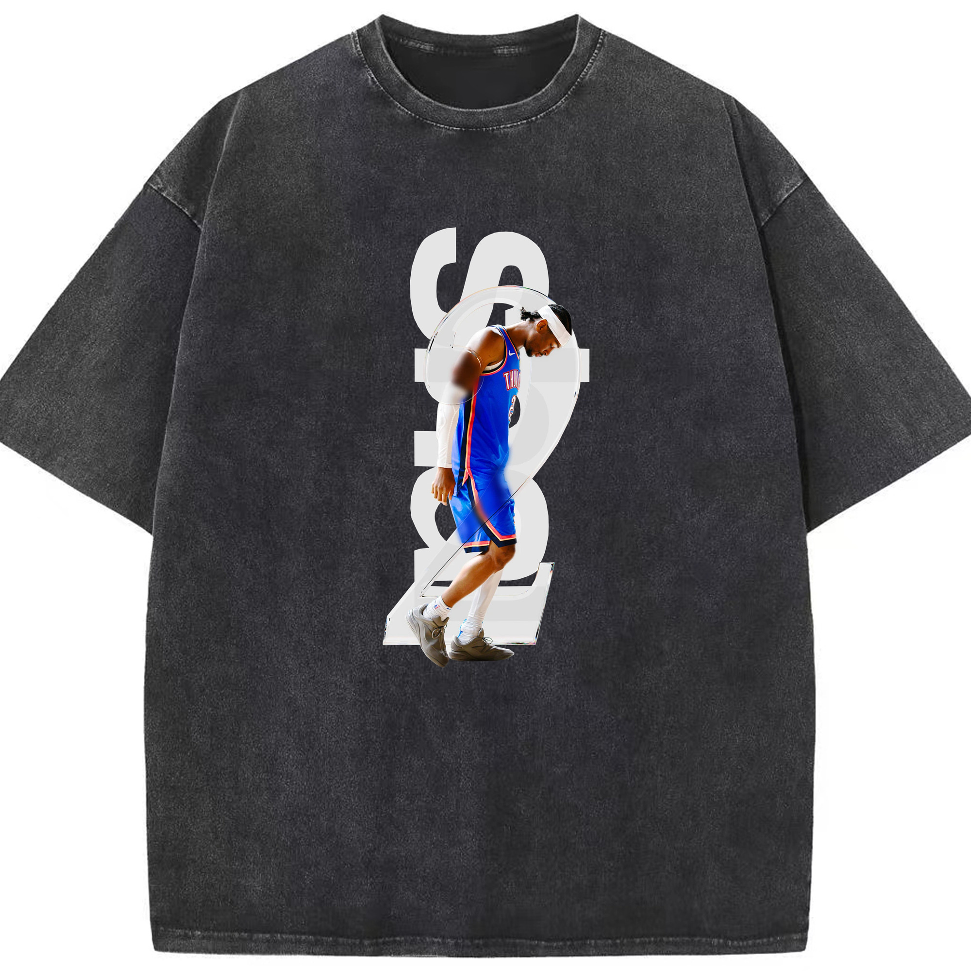 Shai Gilgeous - Alexander Transparent Number Art Shirt - Washed Vintage Look 230g Cotton Oversized T-Shirt With Front Heat Transfer Print – Soft, Lightweight, Stylish Fit – Comfortable Casual Wear For Sports & Everyday Use