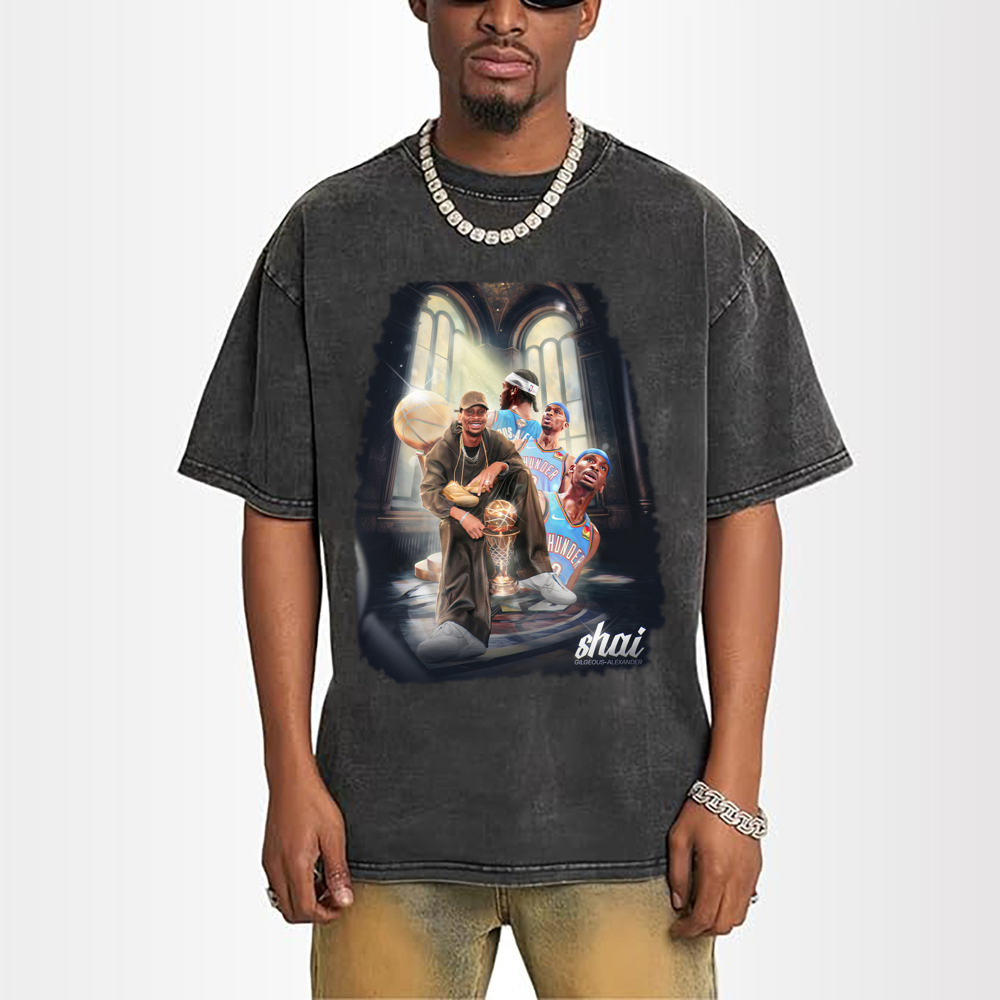 Shai Gilgeous - Alexander Thunder Champion Retro Oil Painting Texture Shirt