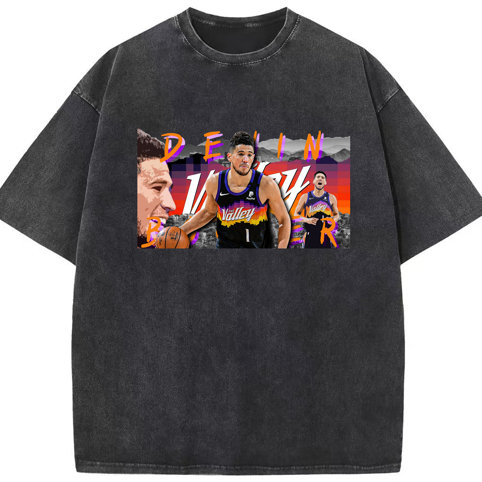 Devin Booker Phoenix Suns The Valley Shirt - Washed Vintage Look 230g Cotton Oversized T-Shirt With Front Heat Transfer Print – Soft, Lightweight, Stylish Fit – Comfortable Casual Wear For Sports & Everyday Use