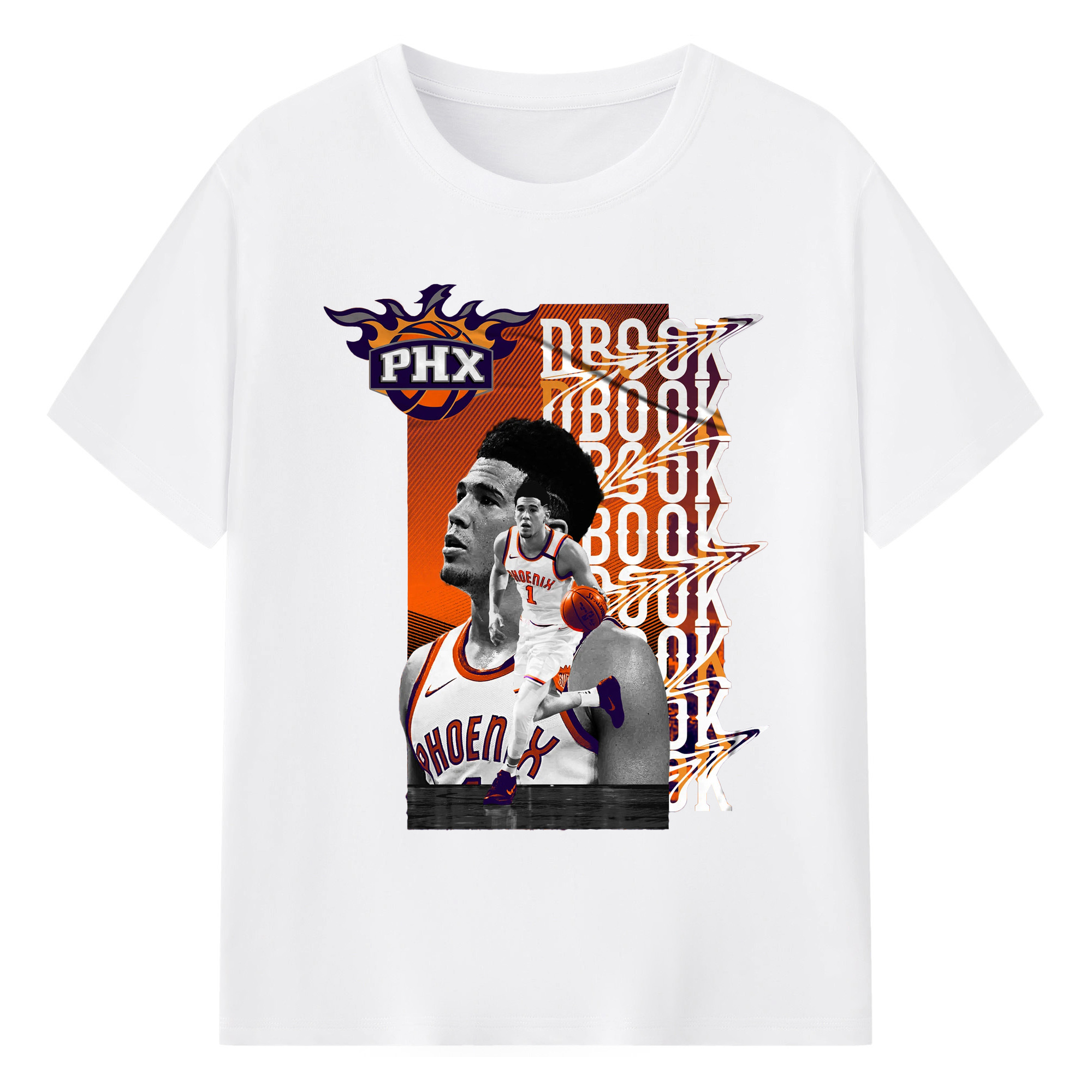 Phoenix Suns Devin Booker Retro Collage Basketball Shirt - 180g Cotton T-Shirt With Front Heat Transfer Print – Soft, Lightweight, Fitted Design – Comfortable Casual Wear For Sports & Everyday Use