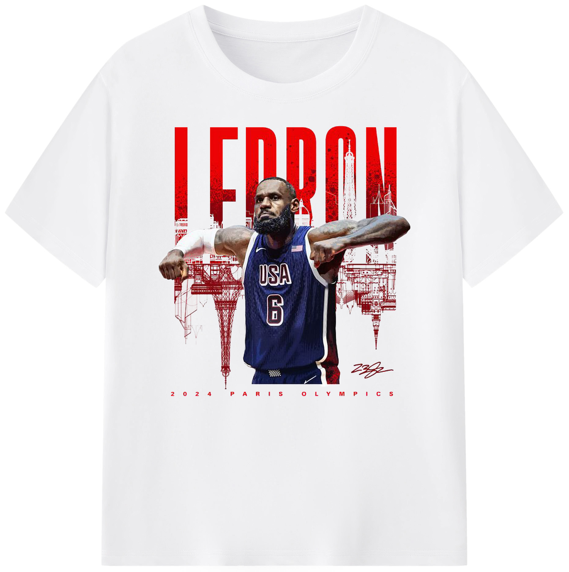 LeBron James 2024 Paris Olympics USA Jersey Shirt - 180g Cotton T-Shirt With Front Heat Transfer Print – Soft, Lightweight, Fitted Design – Comfortable Casual Wear For Sports & Everyday Use