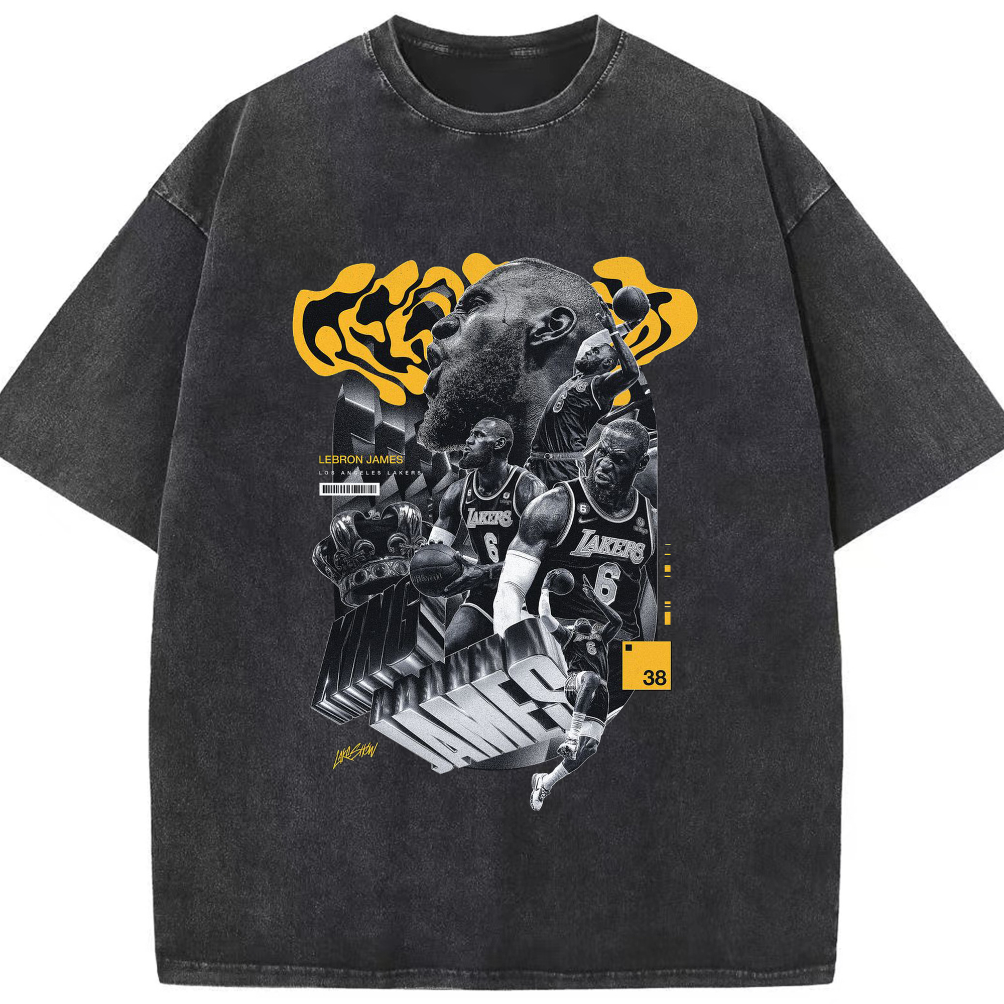 LeBron James "King James" Jersey Shirt - Washed Vintage Look 230g Cotton Oversized T-Shirt With Front Heat Transfer Print – Soft, Lightweight, Stylish Fit – Comfortable Casual Wear For Sports & Everyday Use